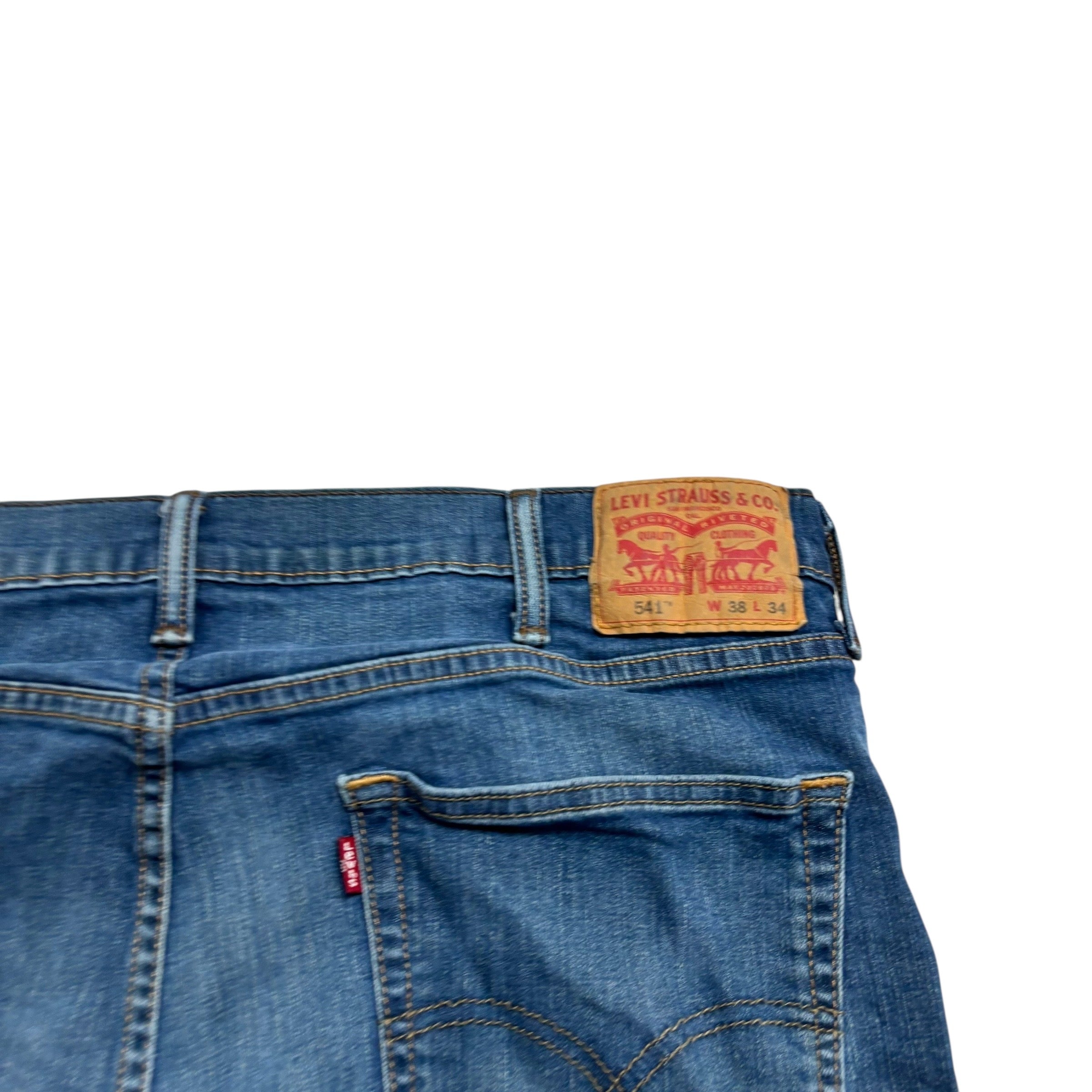 Levis 541 Jeans W38 L31 Mens Dark Blue Athletic Tapered Fit Stretch Denim (E)