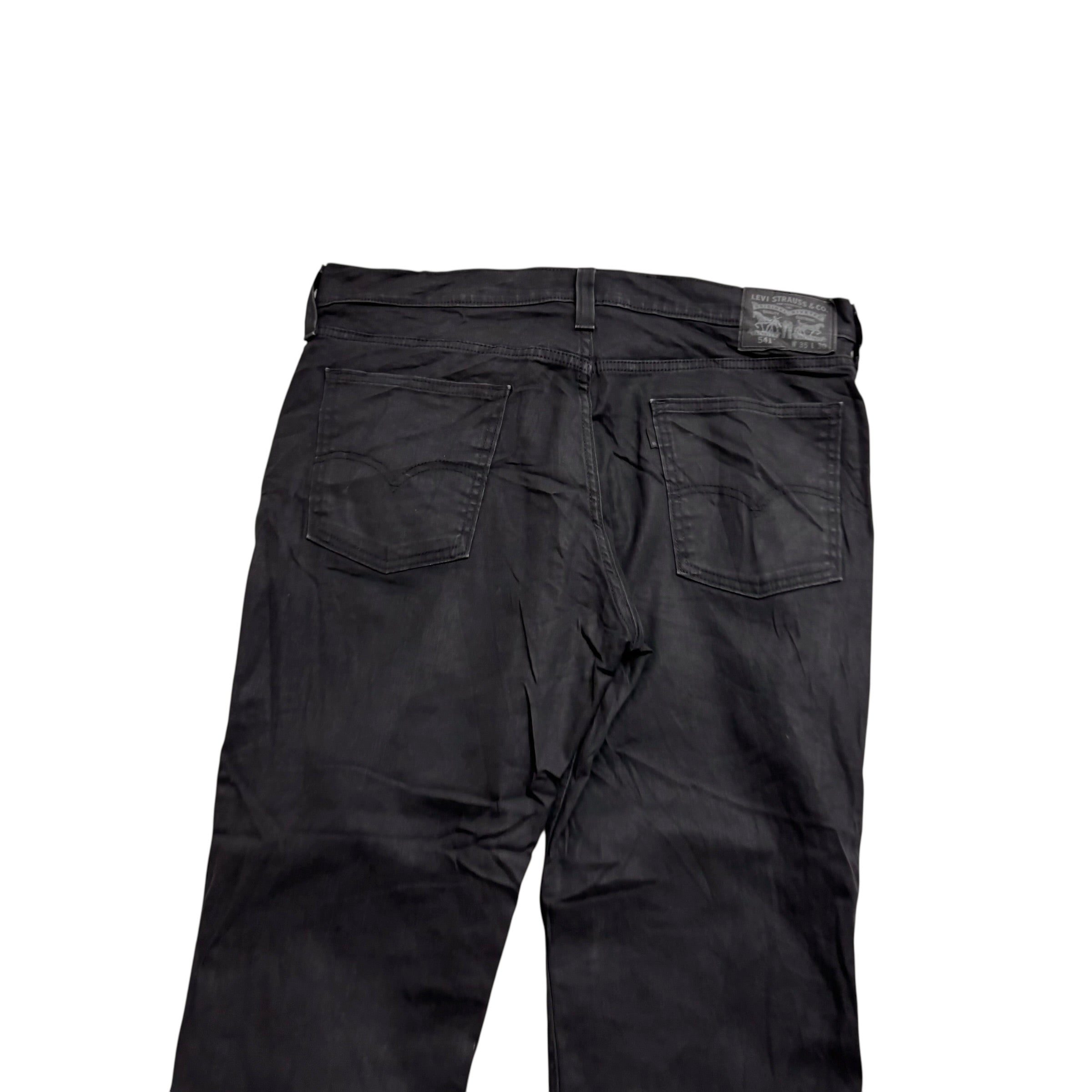 Levis 541 Jeans W36 L30 Mens Black Athletic Tapered Fit Stretch Waxed Denim (E)