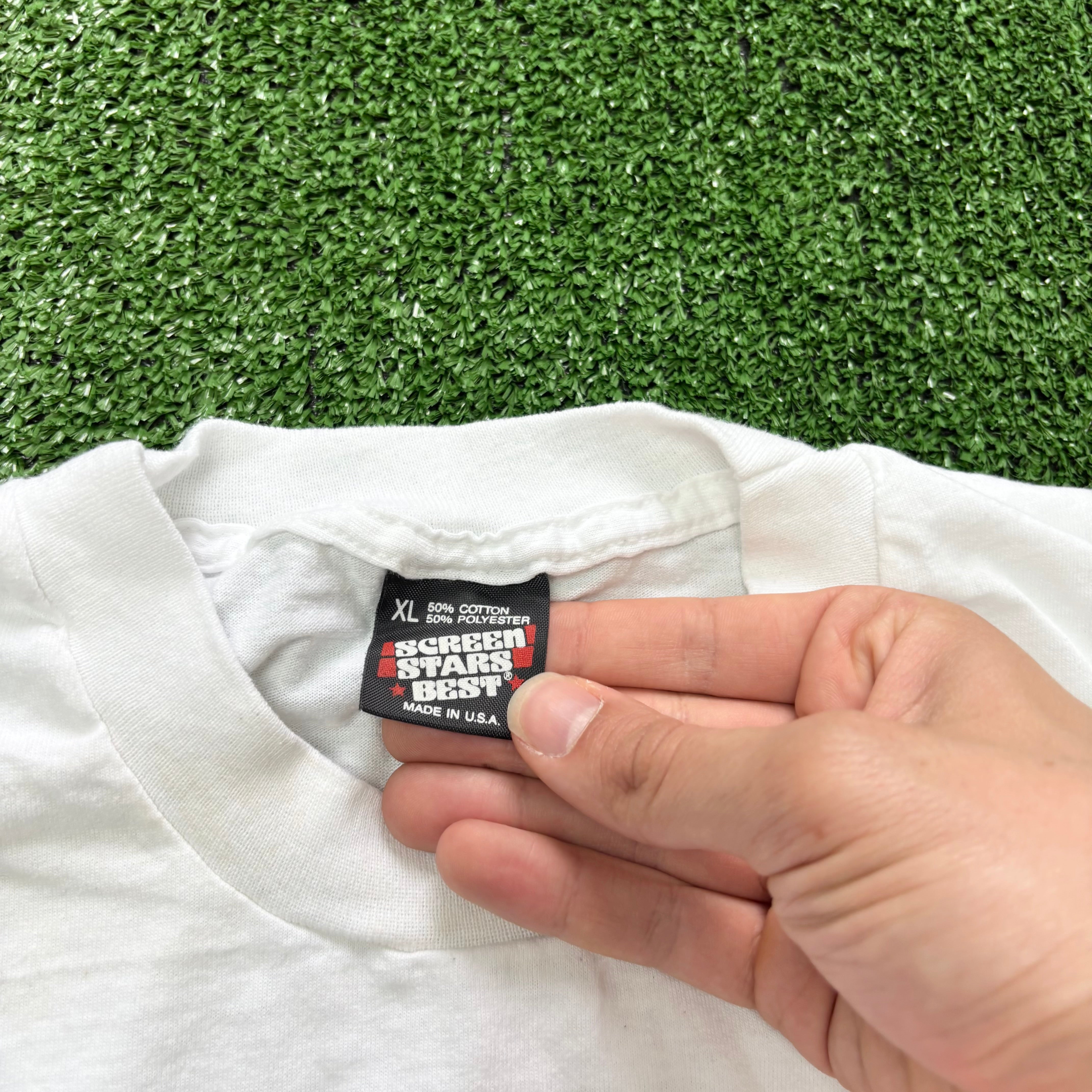 Vintage T Shirt Mens Large White Single Stitch Graphic Print 90s USA (F)