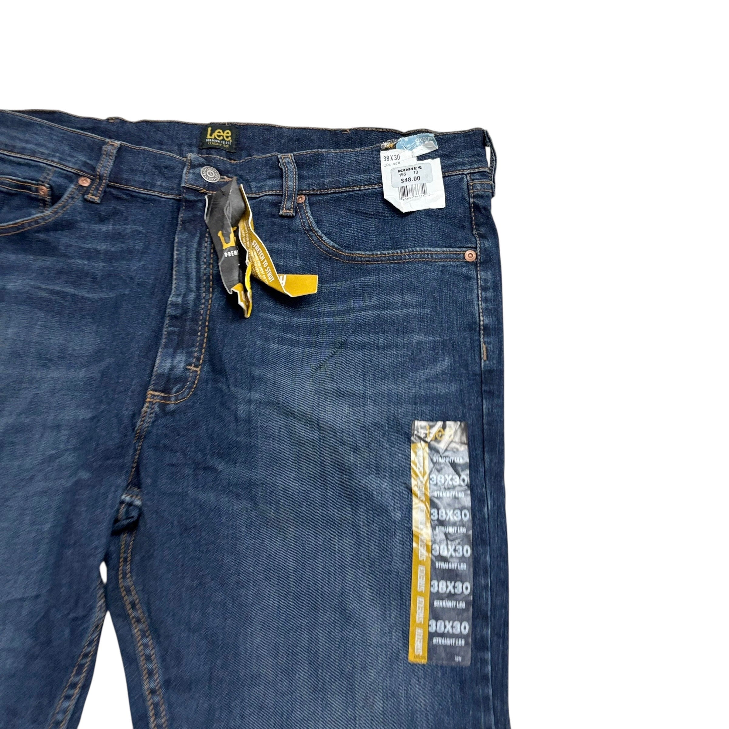 Lee Jeans W38 L30 Mens Dark Blue Regular Straight Fit Stretch Denim (E)