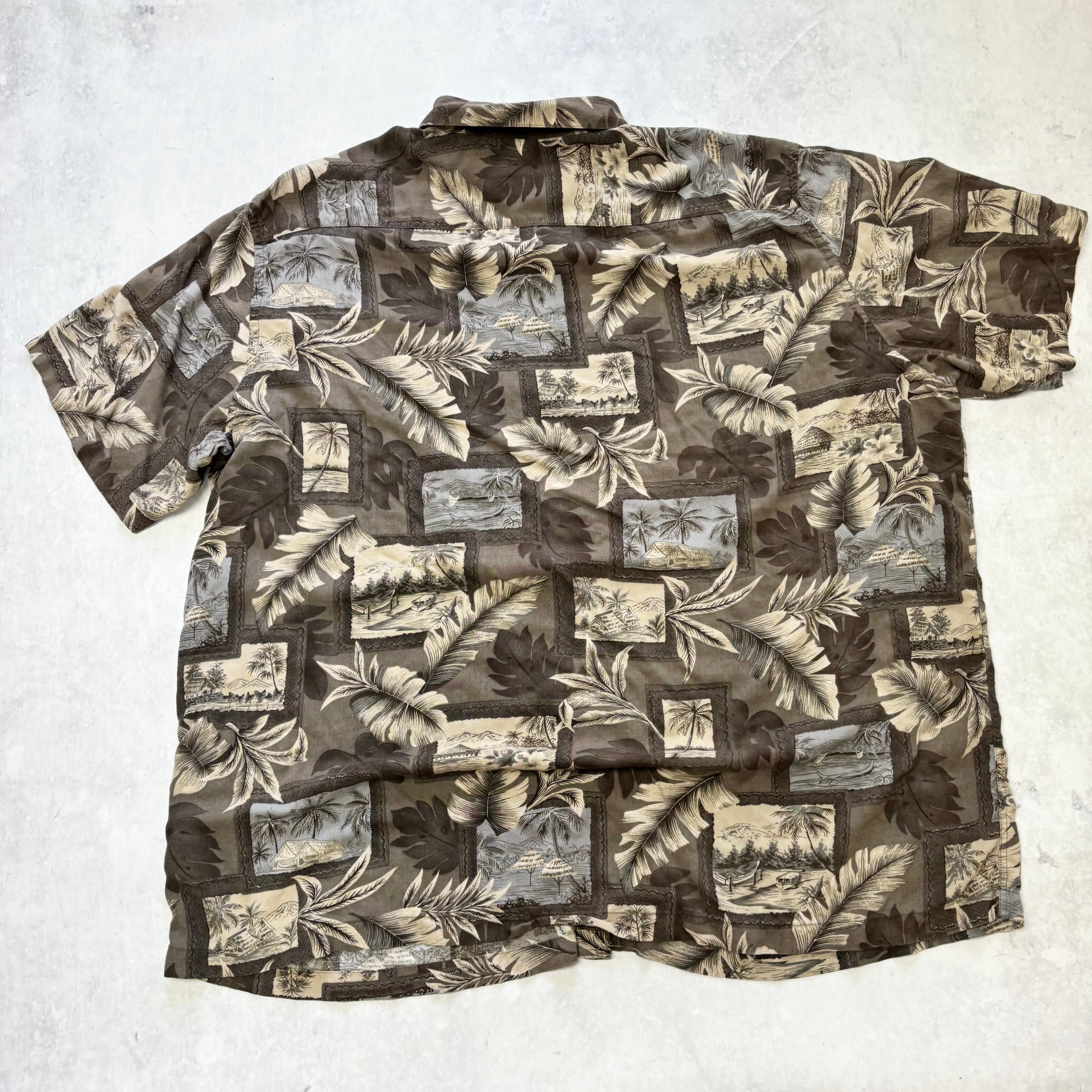 Vintage Hawaiian Shirt Mens 3XL Tall Brown Floral Aloha Short Sleeve Rayon (E)