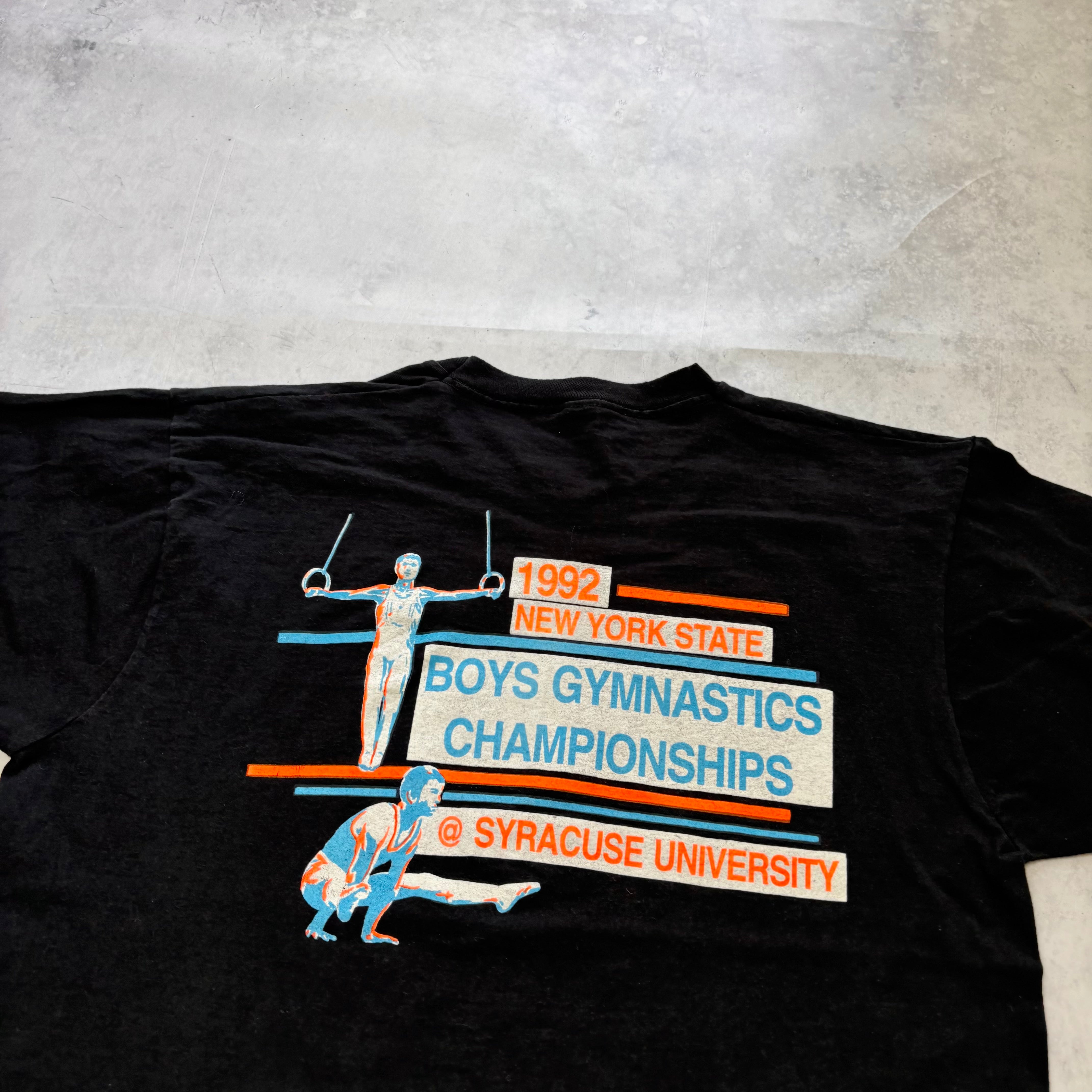 Vintage T Shirt Mens XL Black Single Stitch Graphic Print 90s Gymnastics (E)