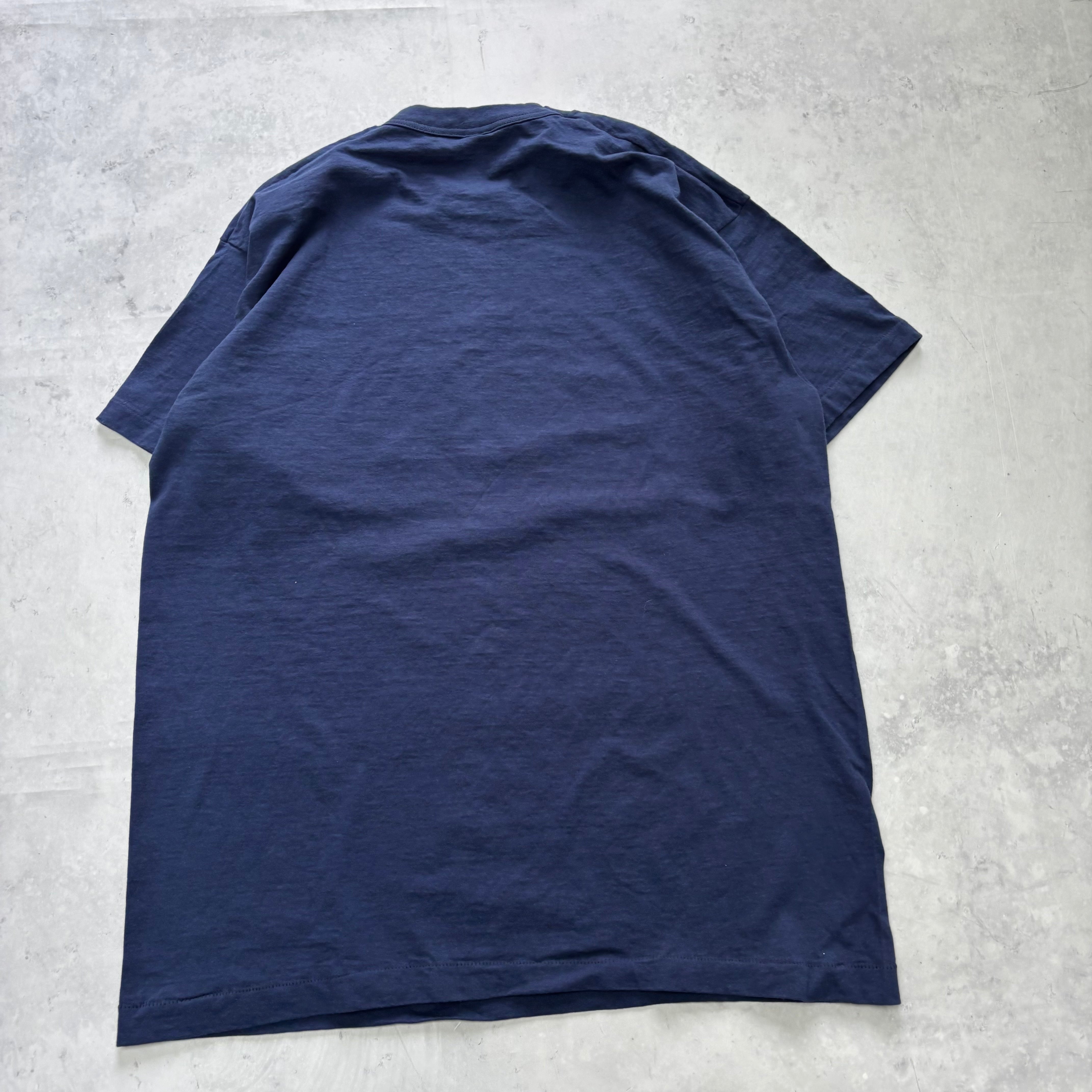 Vintage T Shirt Mens XL Navy Blue Single Stitch Graphic Print 90s College (E)