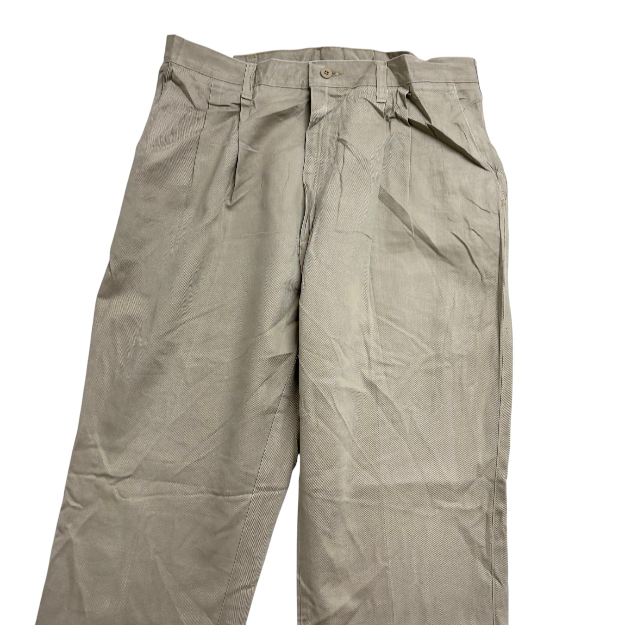 Wrangler Pleated Trousers W35 L32 Mens Beige Regular Straight Fit Pants (E)