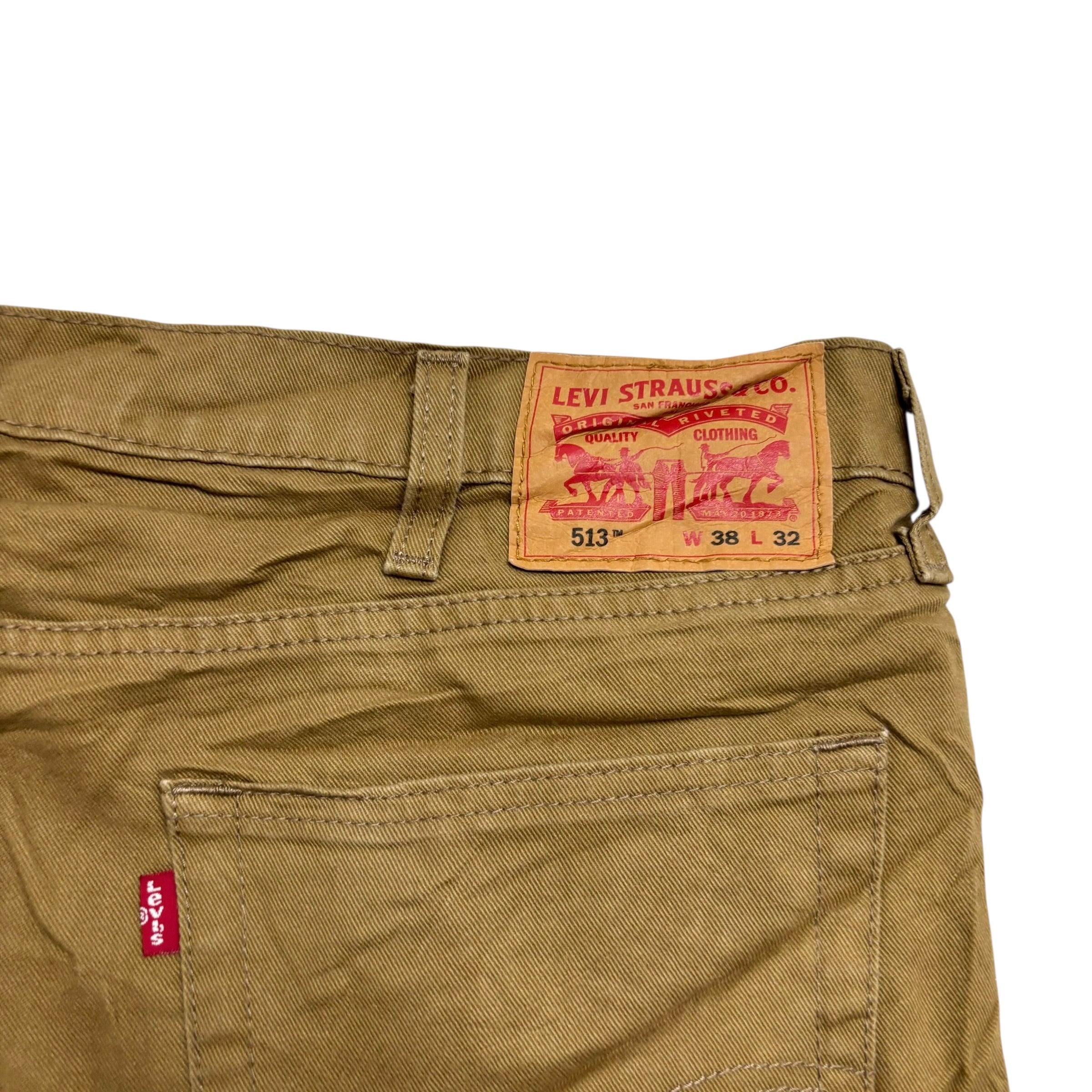 Levis 513 Jeans W38 L32 Mens Tan Slim Straight Fit Stretch Denim (E)