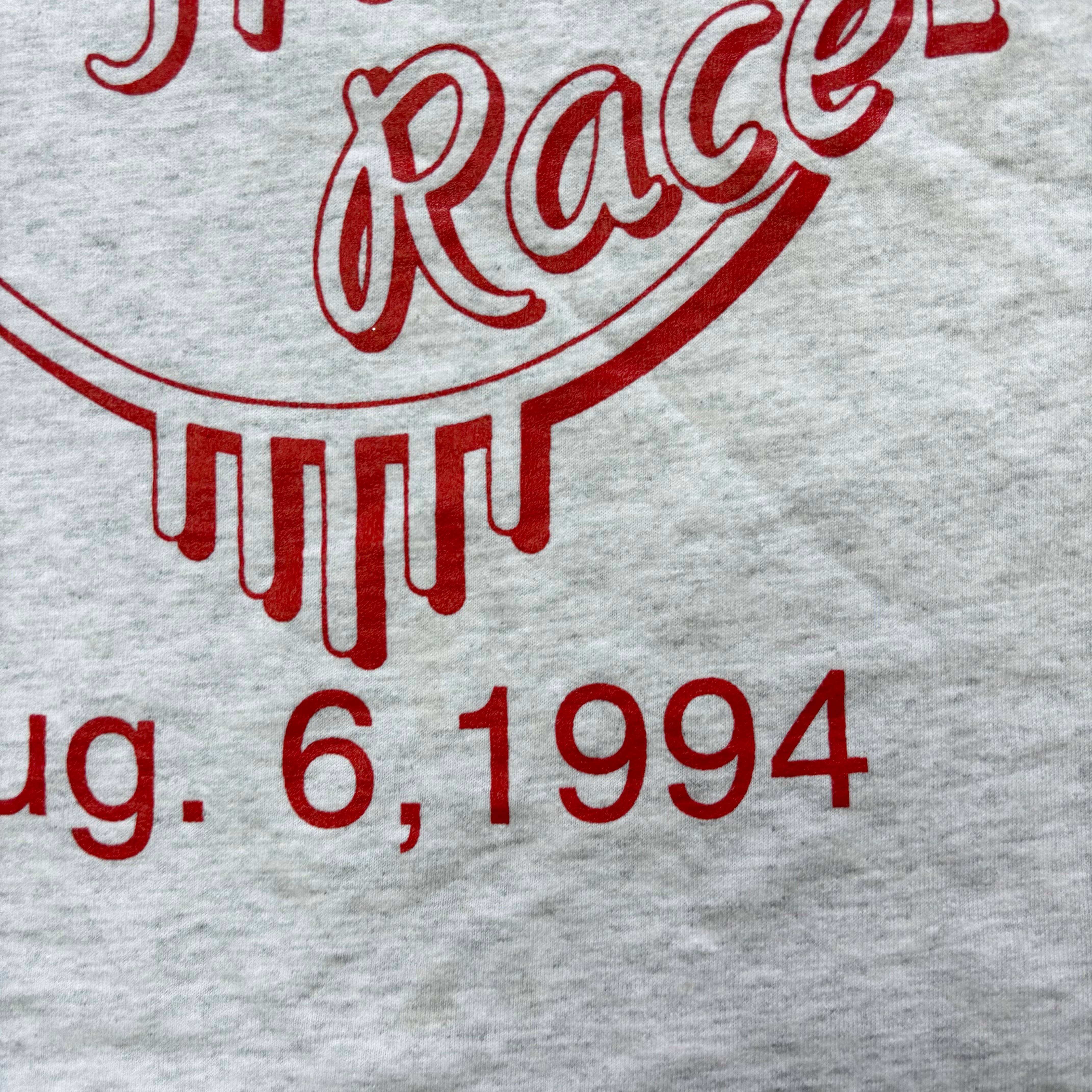 Vintage T Shirt Mens Large Grey Single Stitch Graphic Print 90s USA Run (E)