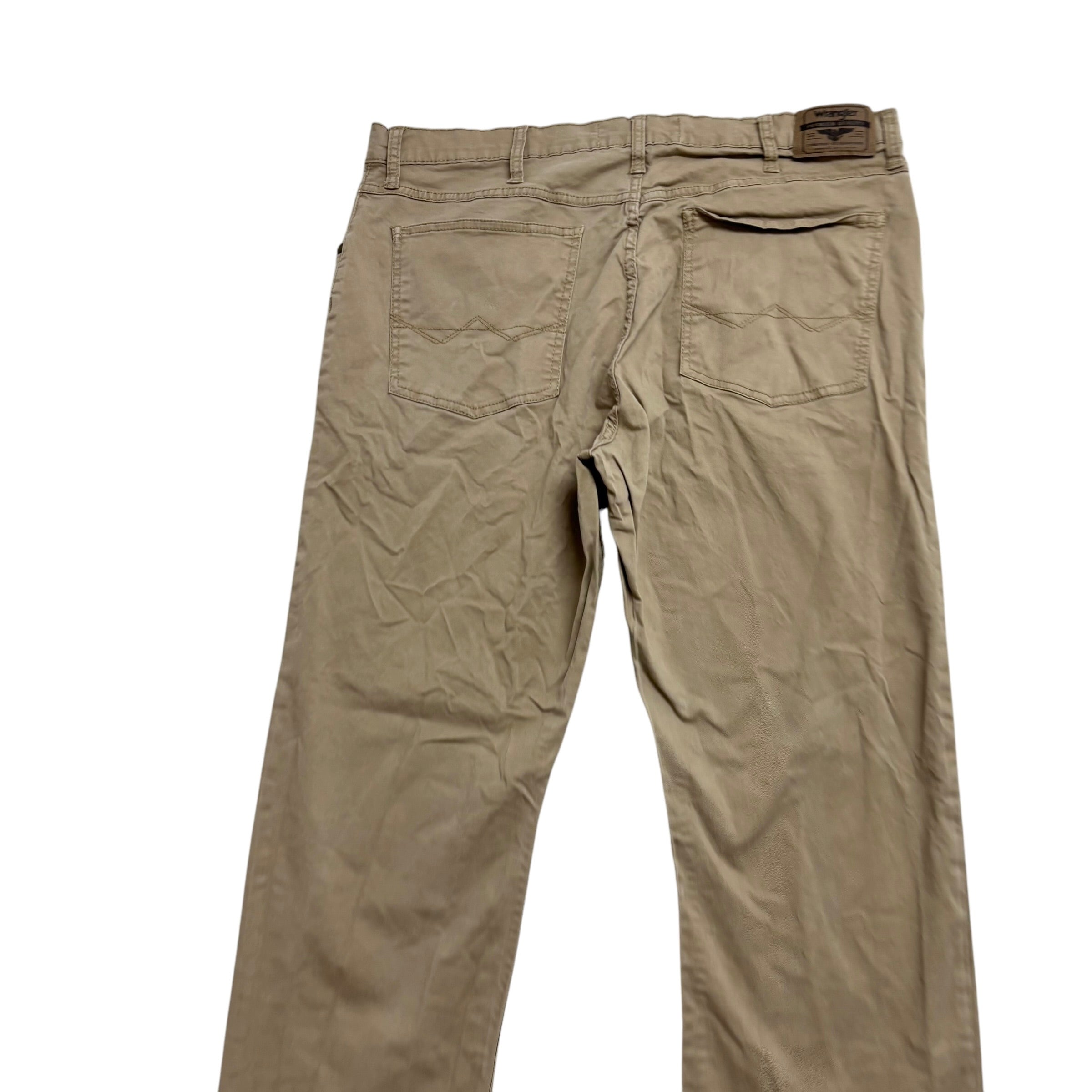 Wrangler Trousers W36 L30 Mens Tan Regular Straight Fit Stretch Cotton Pants (E)