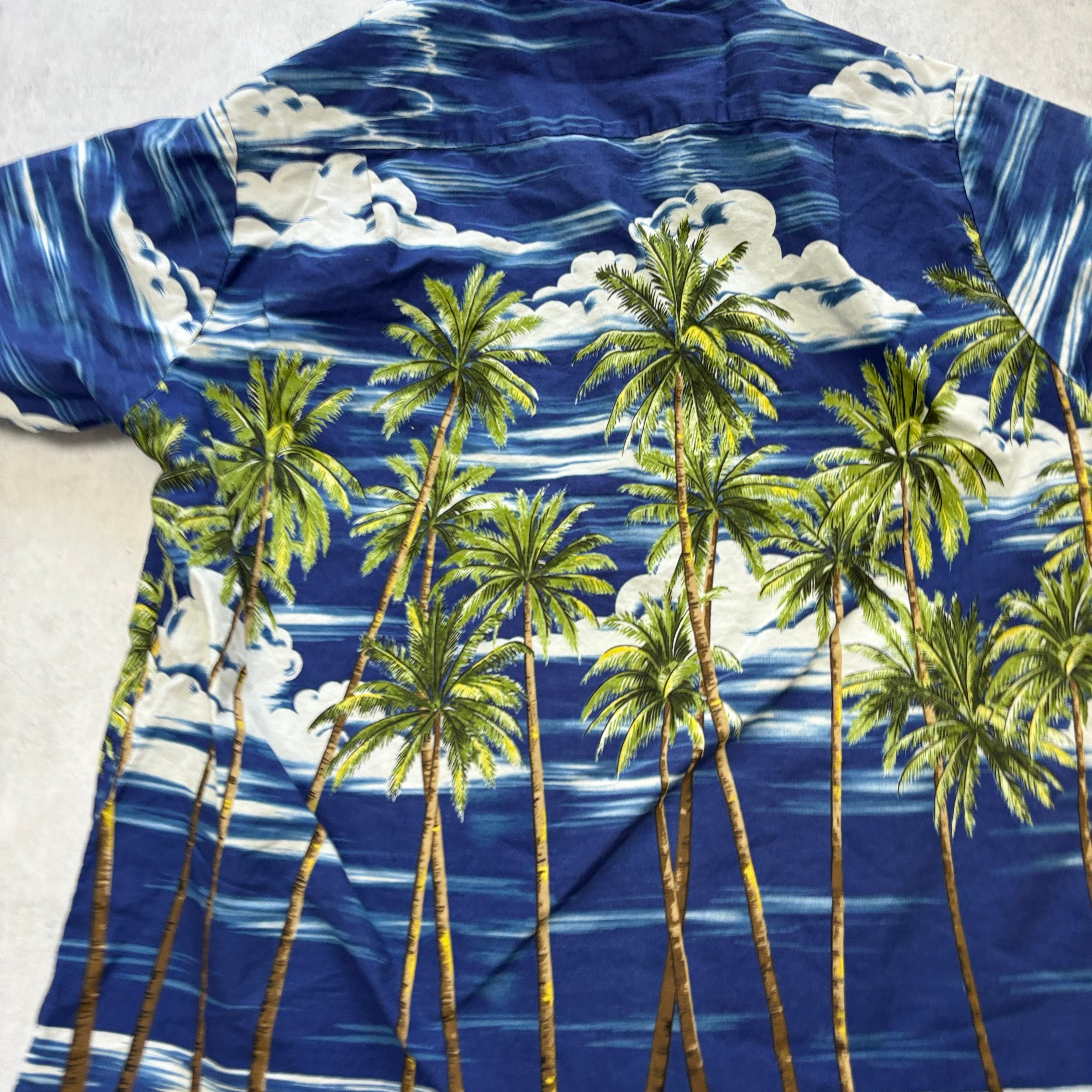 Vintage Hawaiian Shirt Mens Small Blue Floral Aloha Short Sleeve Cotton (E)