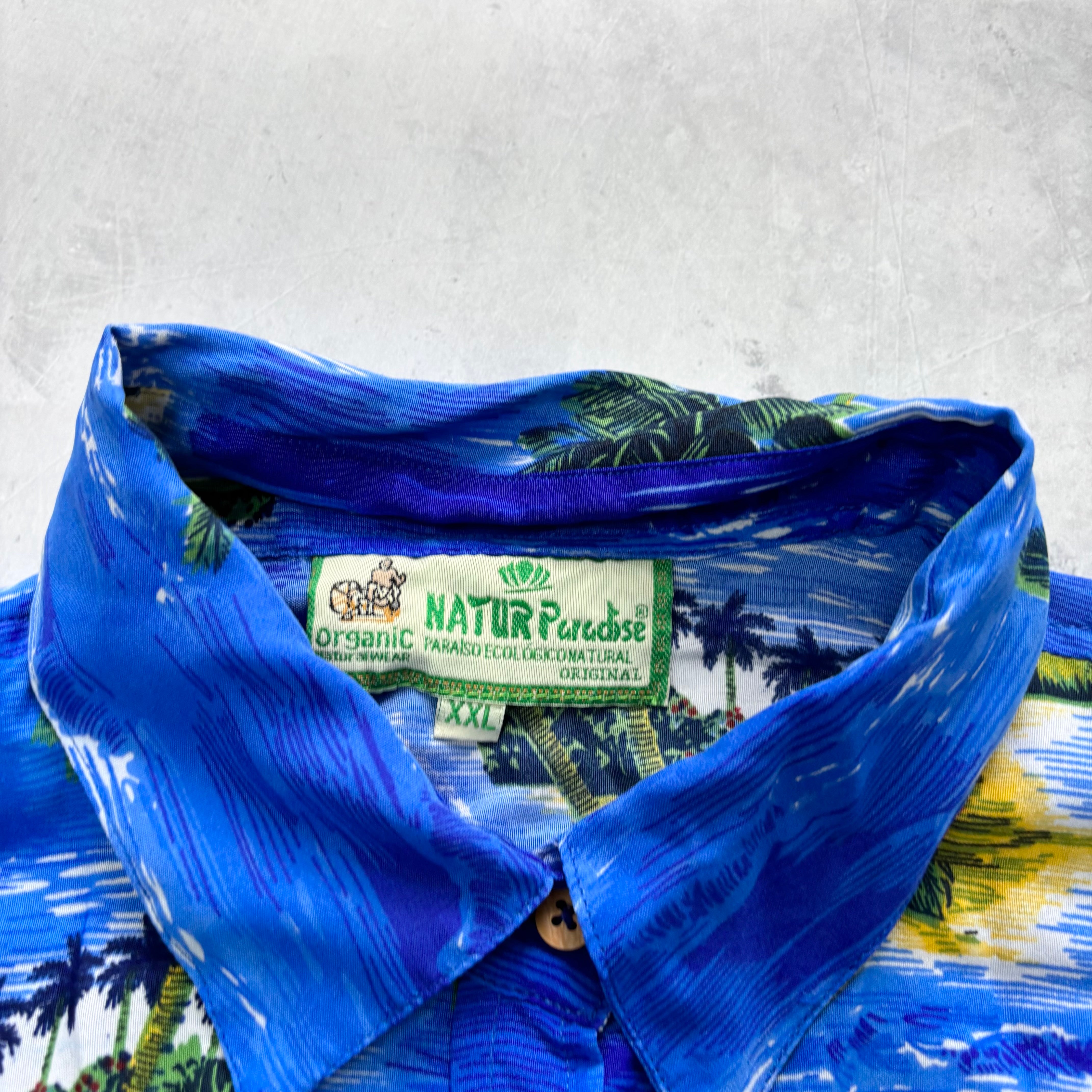 Hawaiian Shirt Mens XXL Blue Floral Aloha Short Sleeve Viscose (E)
