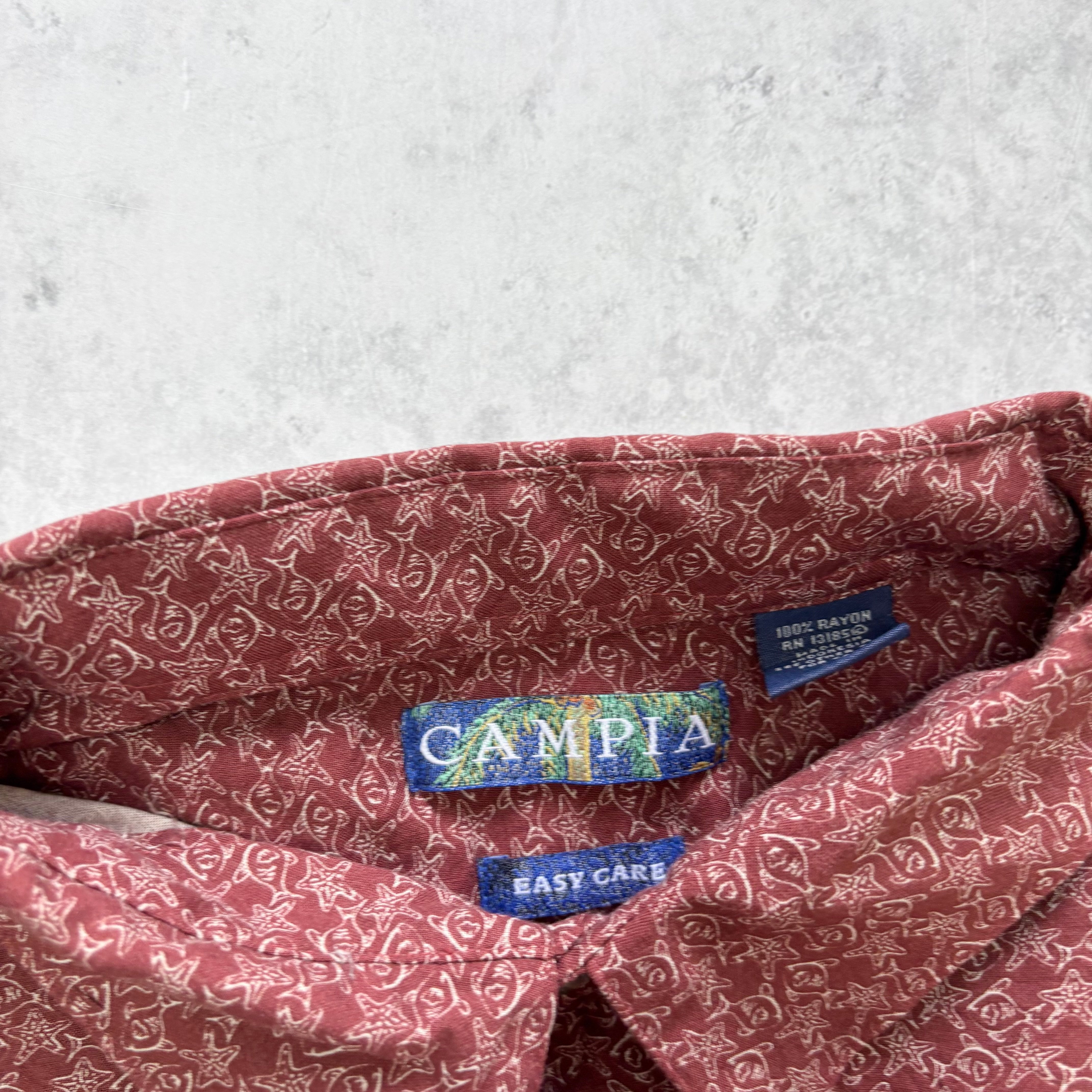 Hawaiian Shirt Mens XL Red Fish Short Sleeve Rayon (E)