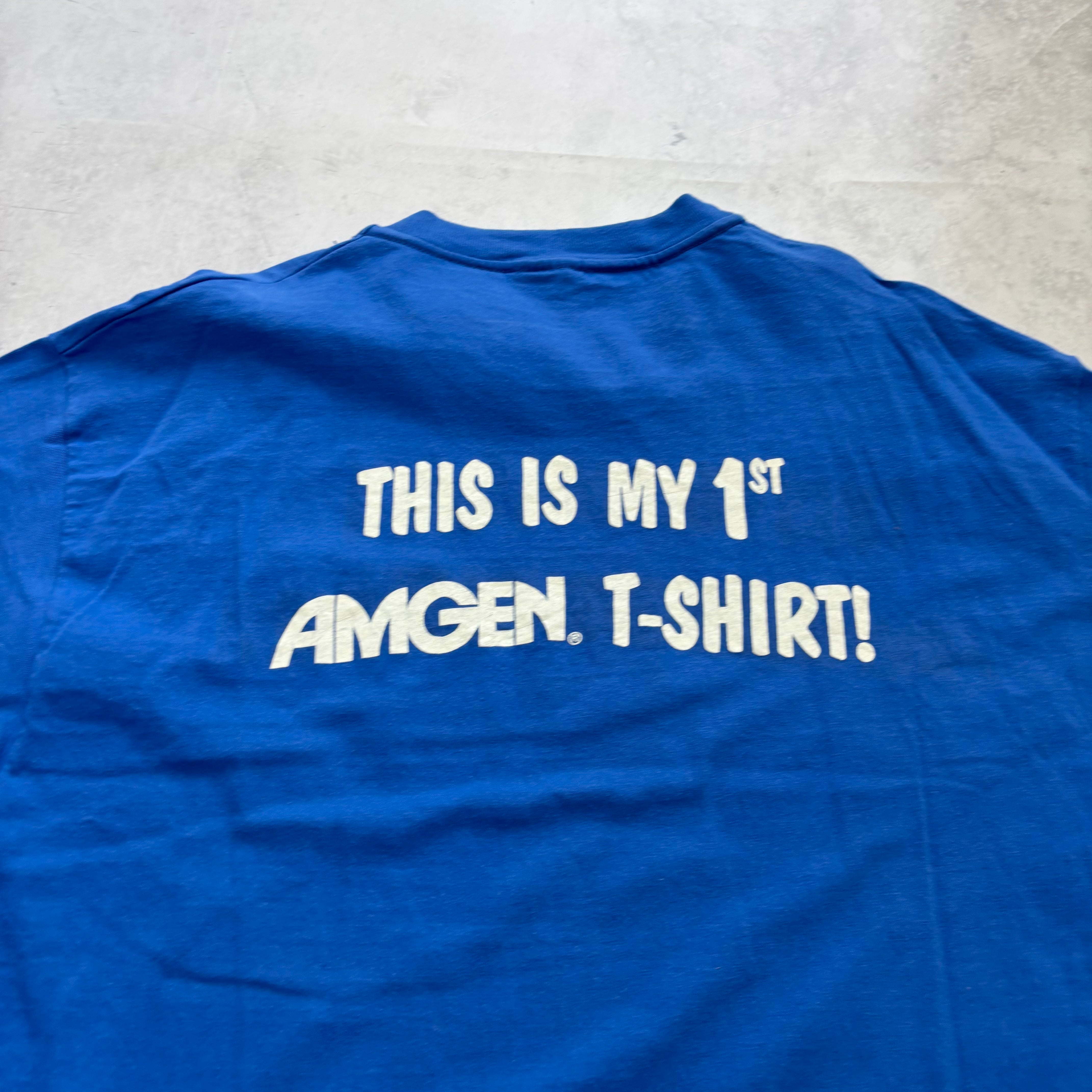 Vintage T Shirt Mens XL Blue Graphic Print 90s USA Amgen (E)