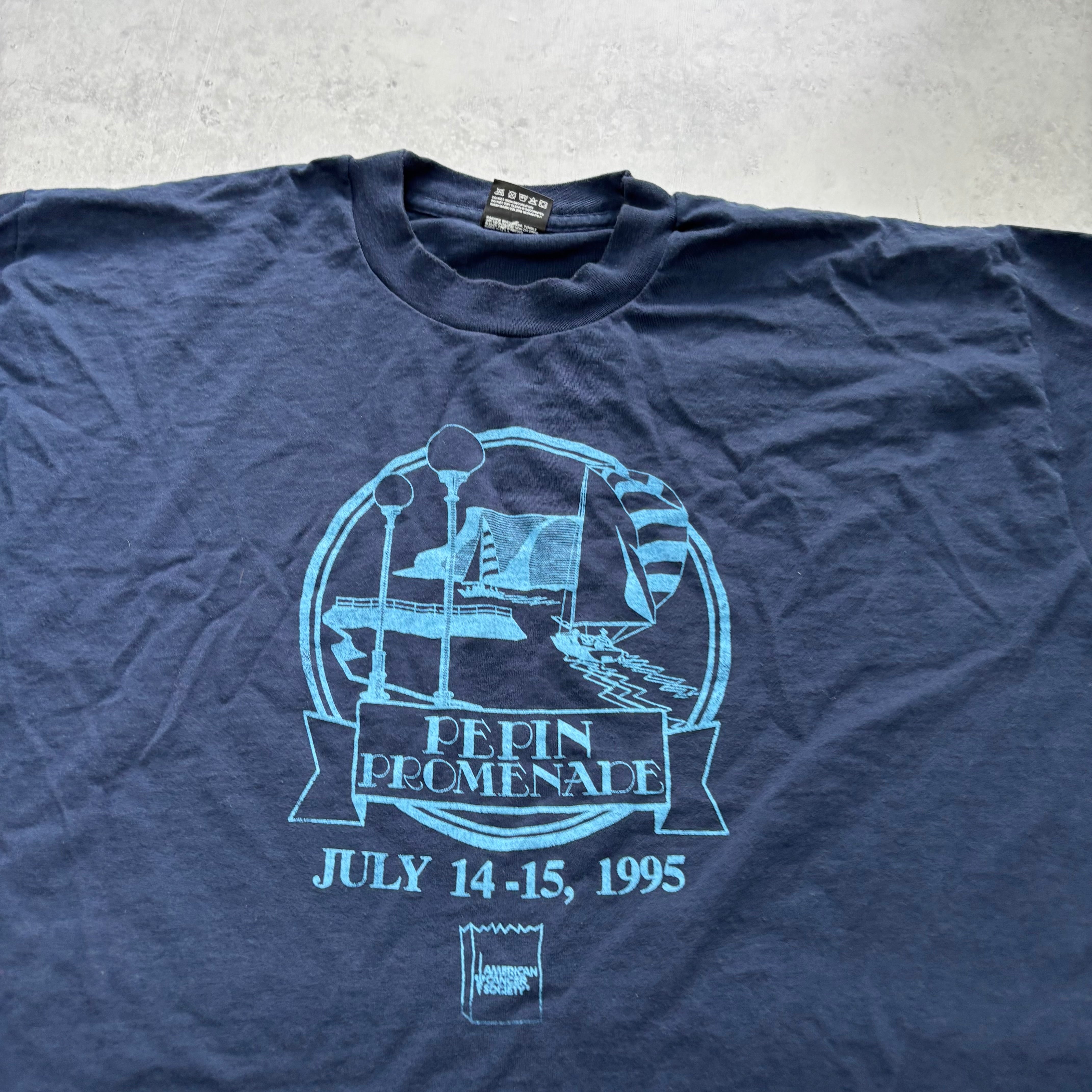 Vintage T Shirt Mens XL Navy Blue Single Stitch Graphic Print 90s USA Tourist (E)