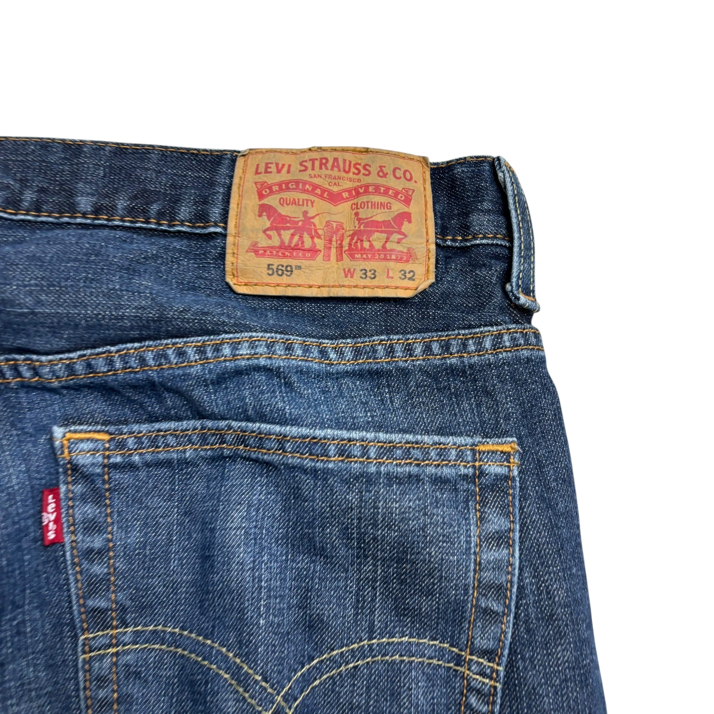 Levis 569 Jeans W33 L32 Mens Dark Blue Baggy Relaxed Straight Fit Denim (E)