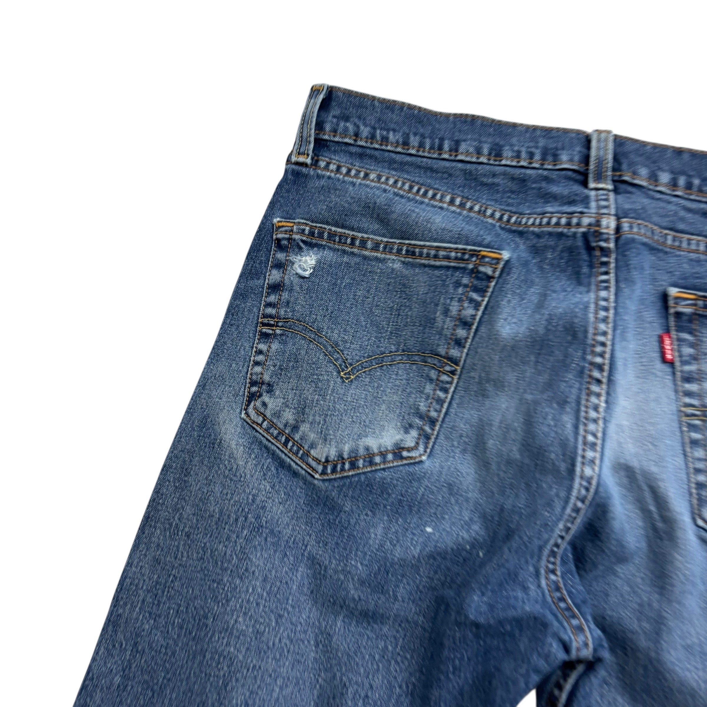 Levis 505 Jeans W34 L36 Mens Mid Blue Regular Straight Fit Stretch Denim (F)