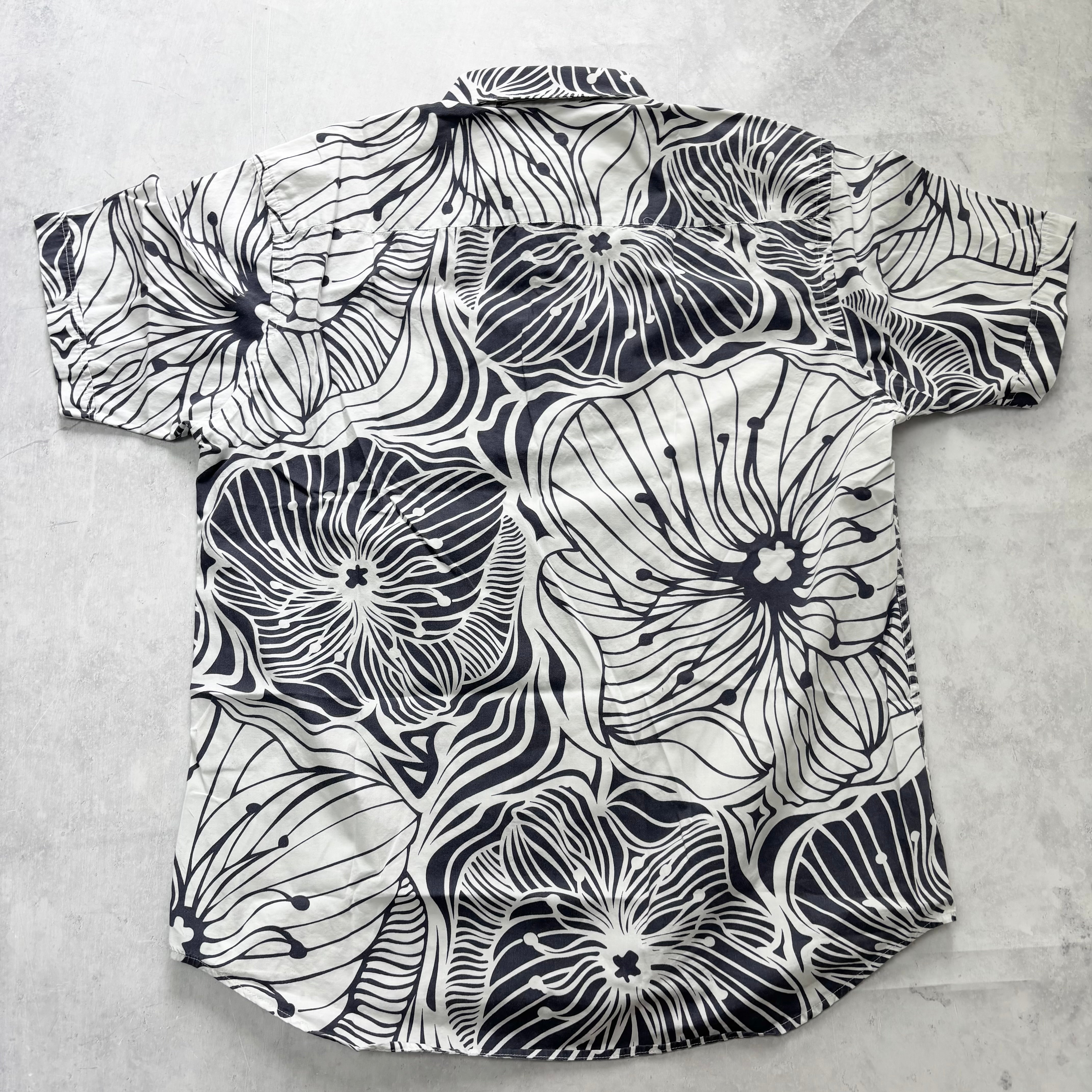 Hawaiian Shirt Mens Large White Floral Aloha Short Sleeve Cotton (E)