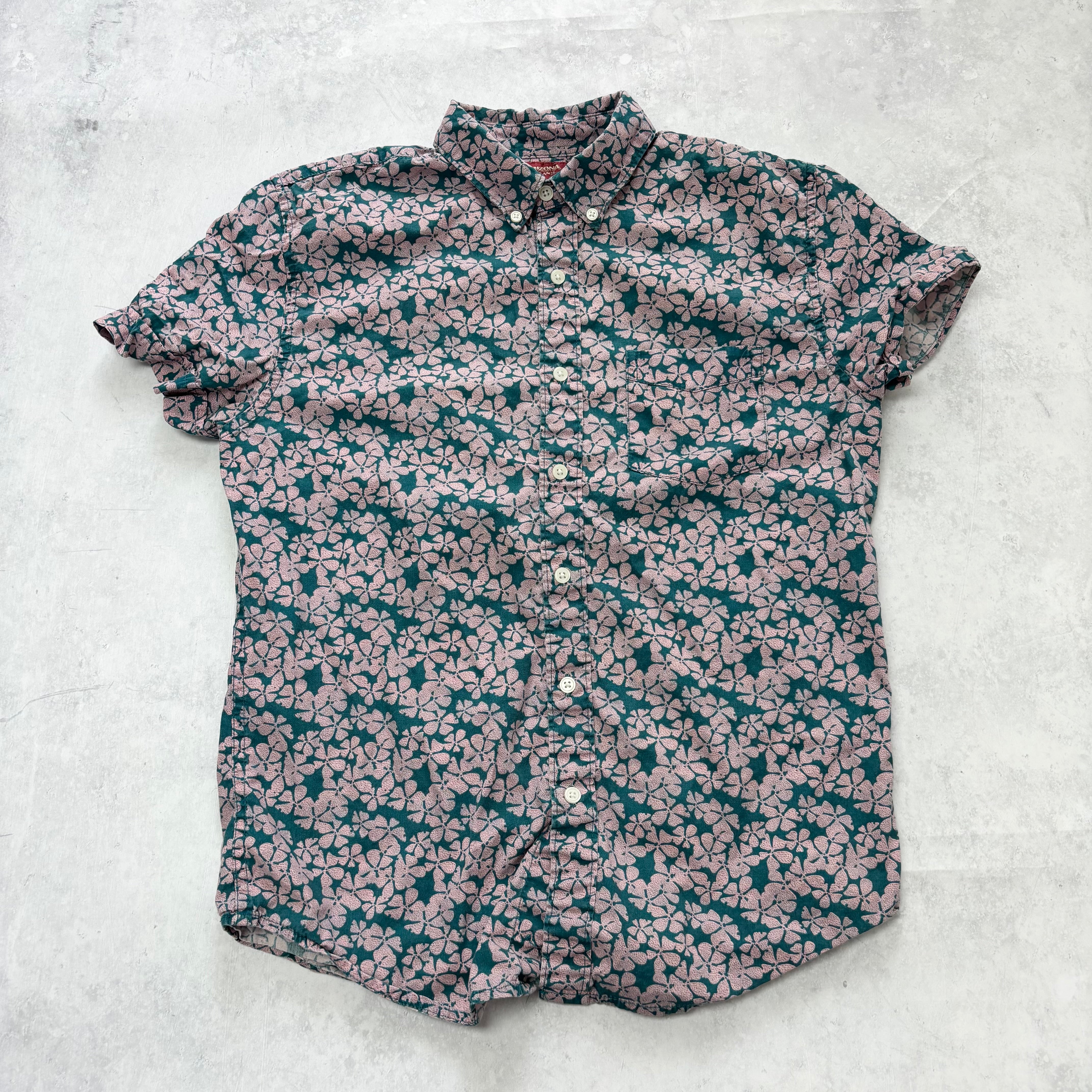 Hawaiian Shirt Mens Small Pink Floral Aloha Short Sleeve Cotton Slim Fit (E)