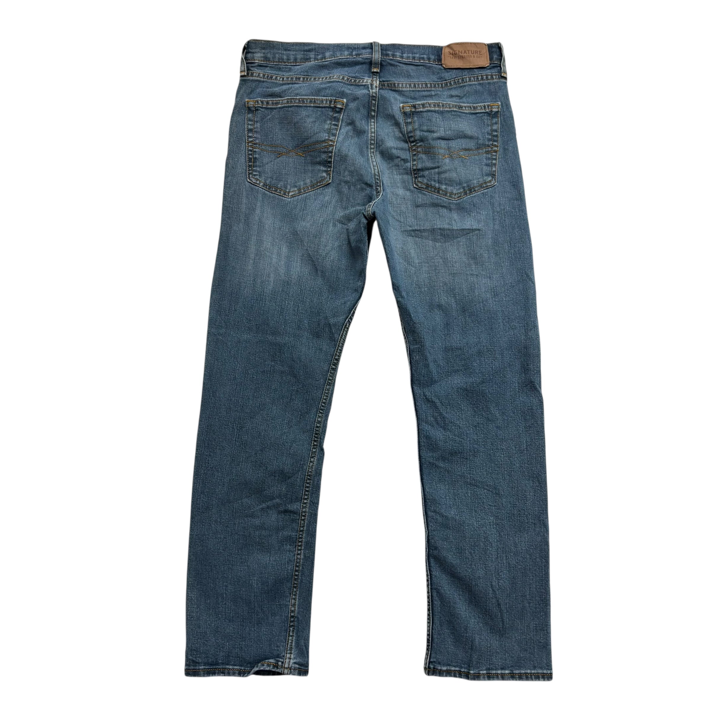 Levis Signature Jeans W32 L29 Mens Dark Blue Regular Straight Stretch Denim (E)