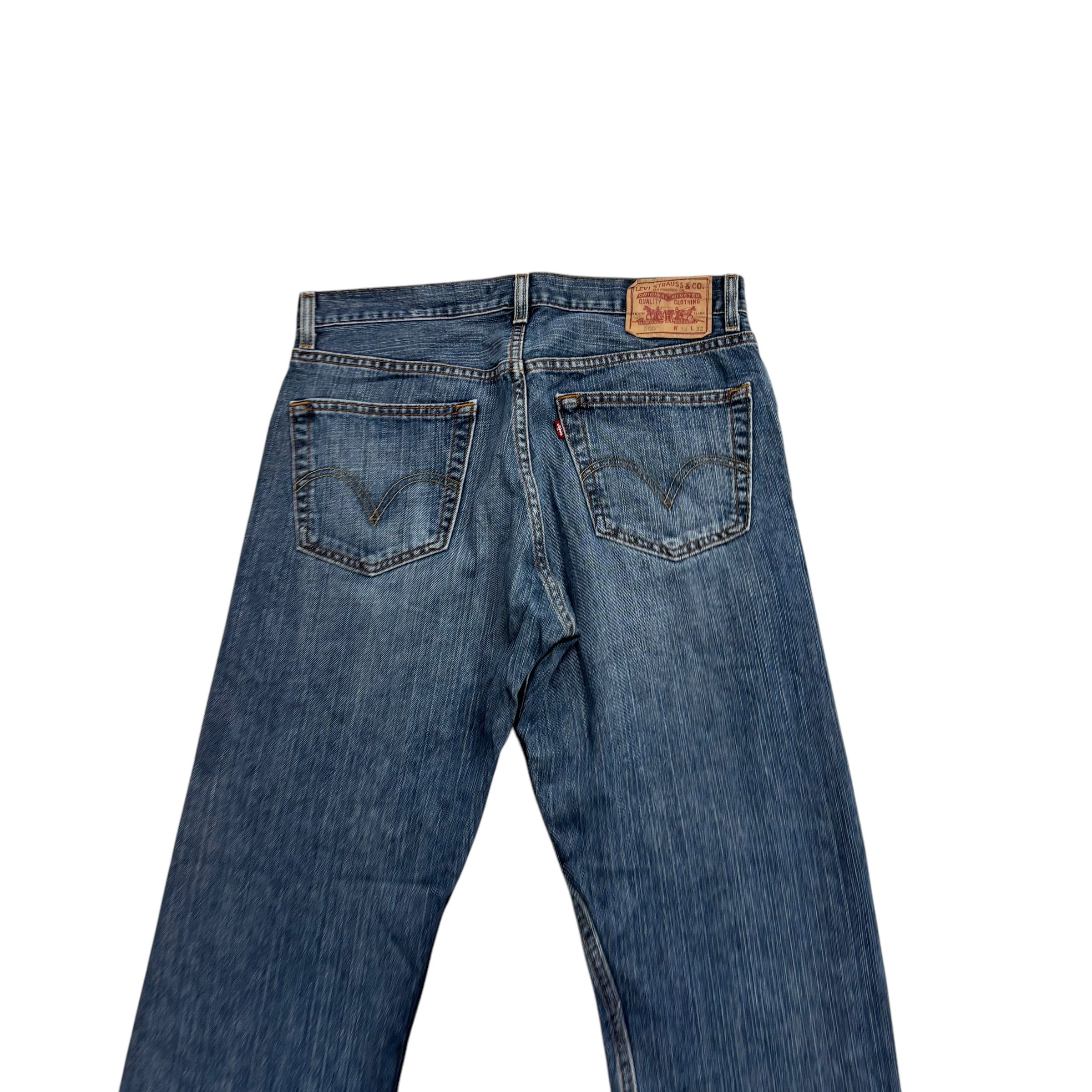 Levis 505 Jeans W32 L32 Mens Mid Blue Regular Straight Fit Vintage Denim (E)