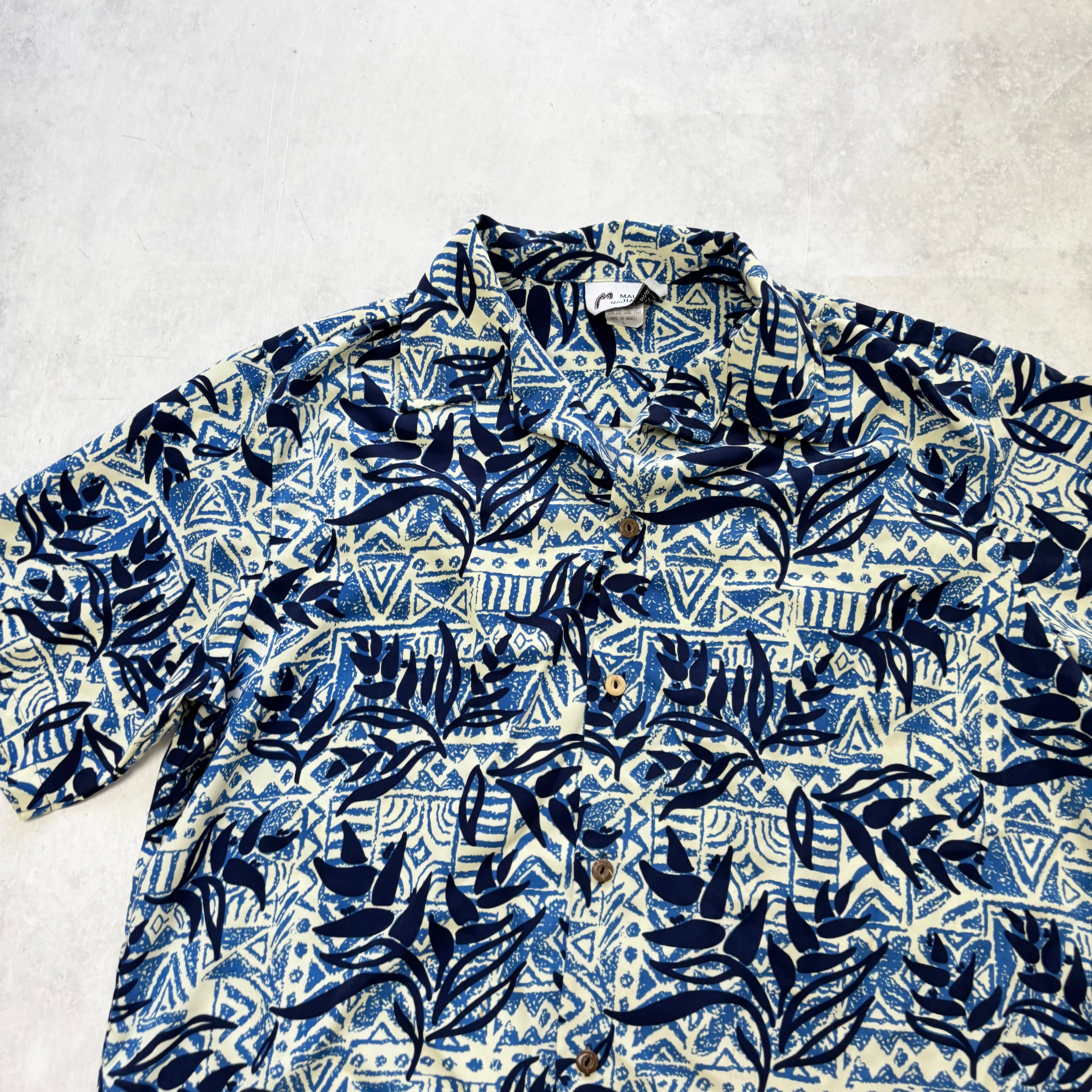 Vintage Hawaiian Shirt Mens Large Blue Floral Aloha Short Sleeve (E)