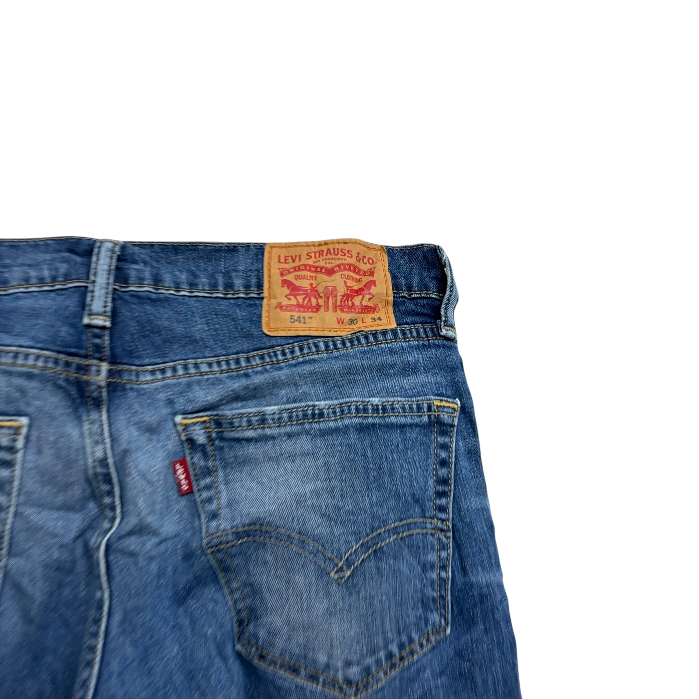 Levis 541 Jeans W30 L34 Mens Mid Blue Athletic Tapered Fit Stretch Denim (E)