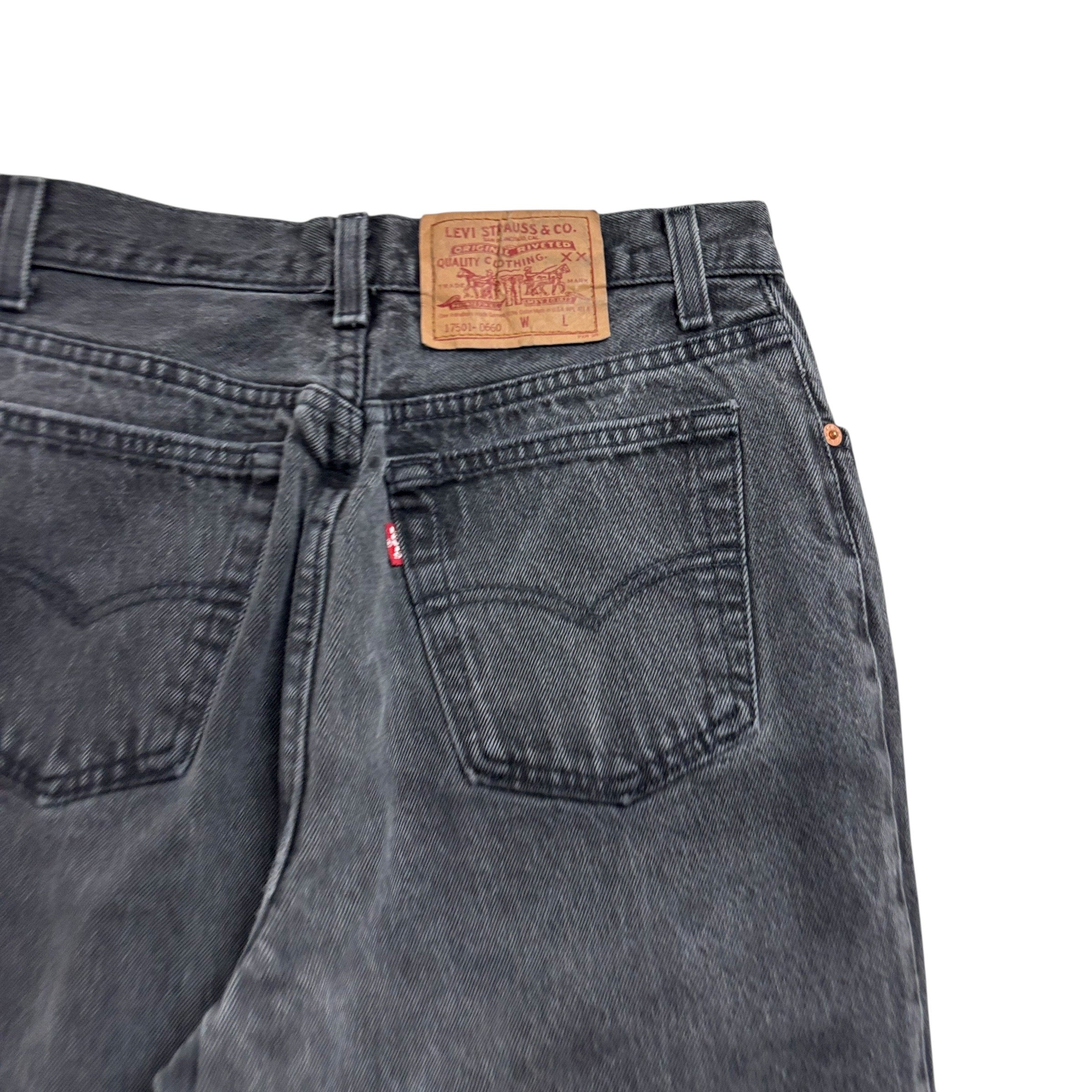 Levis 501 Jeans W26 L32 Womens Black Tapered Fit Made In USA Vintage Denim