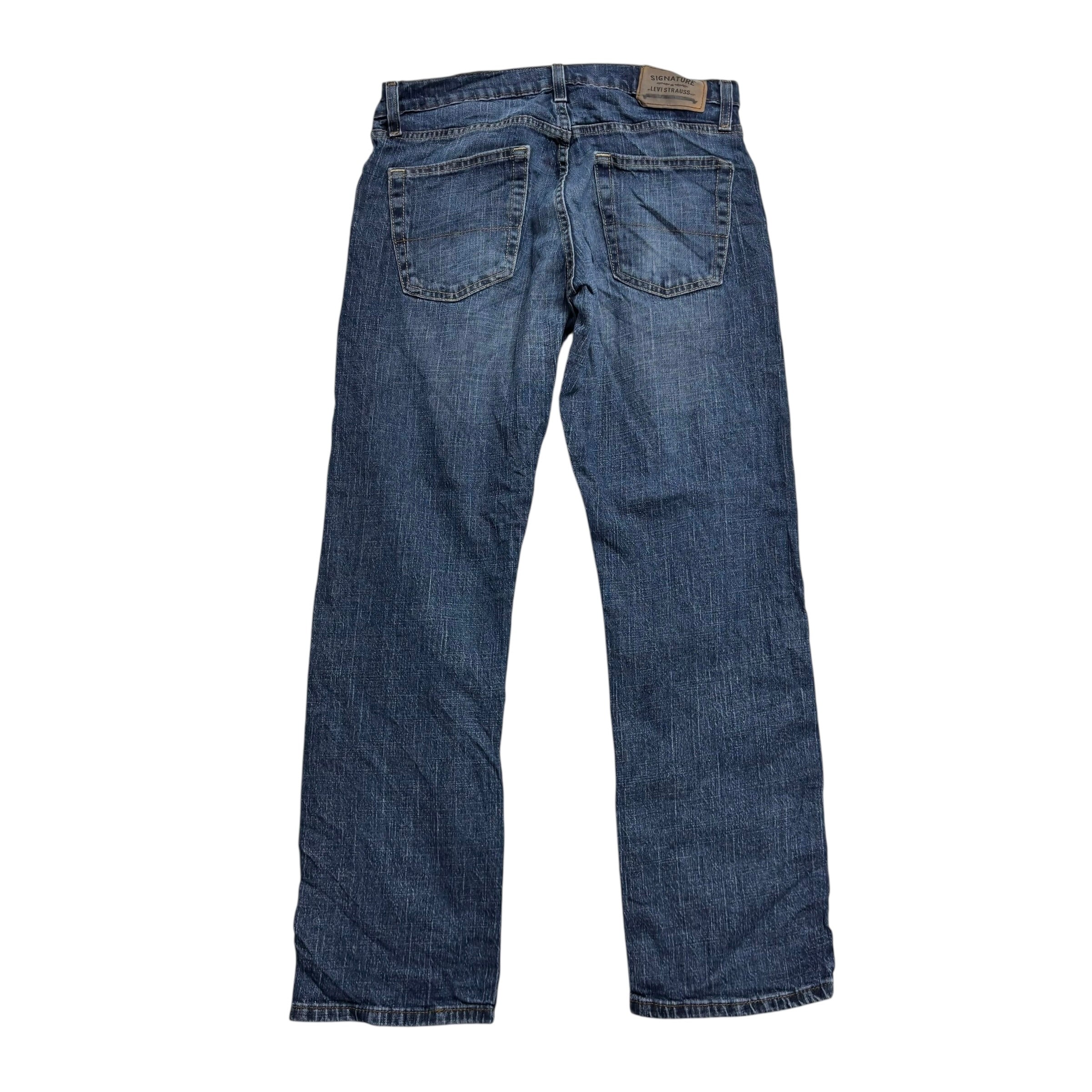 Levis Signature Jeans W32 L30 Mens Mid Blue Regular Straight Stretch Denim (E)