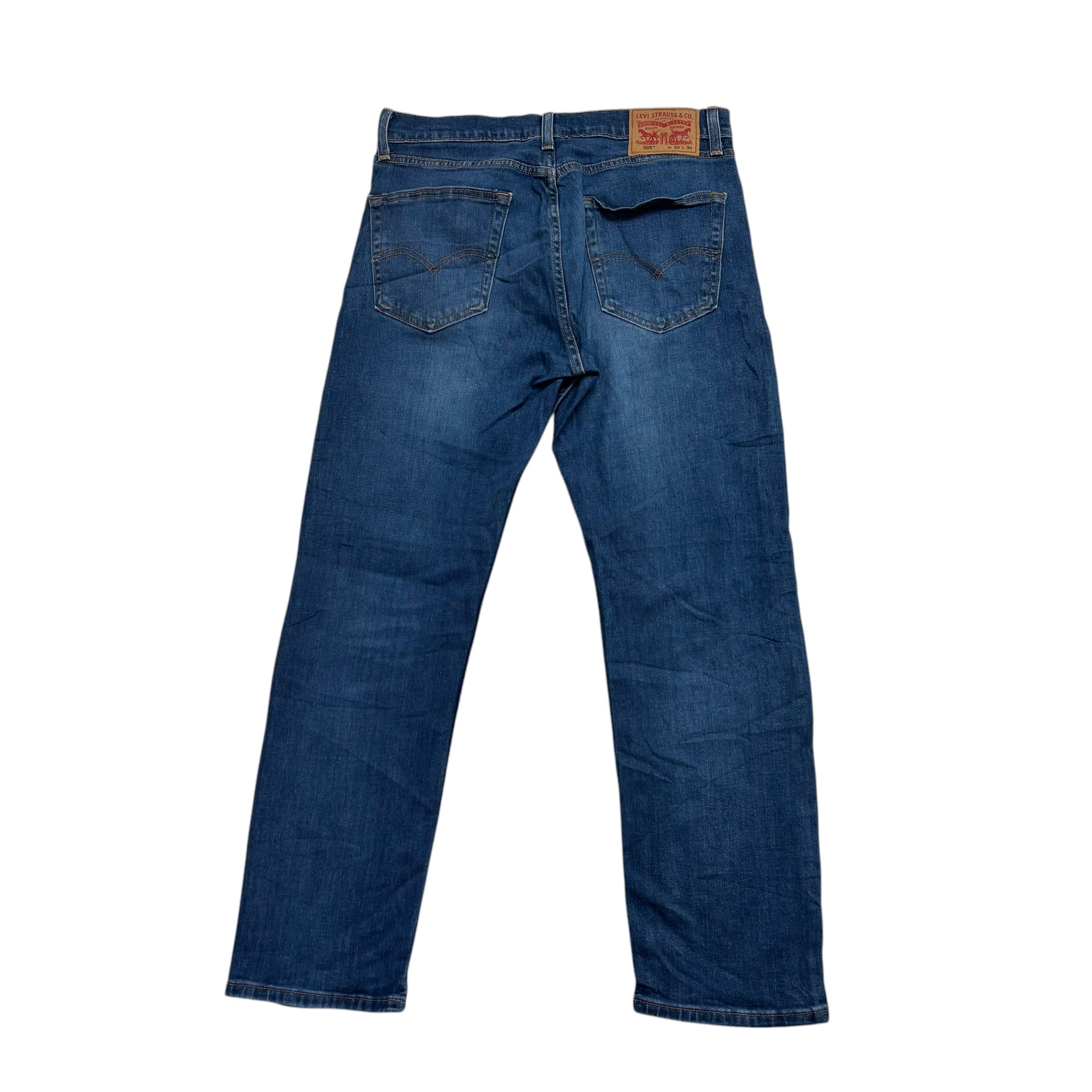 Levis 505 Jeans W32 L30 Mens Mid Blue Regular Straight Fit Stretch Denim (E)