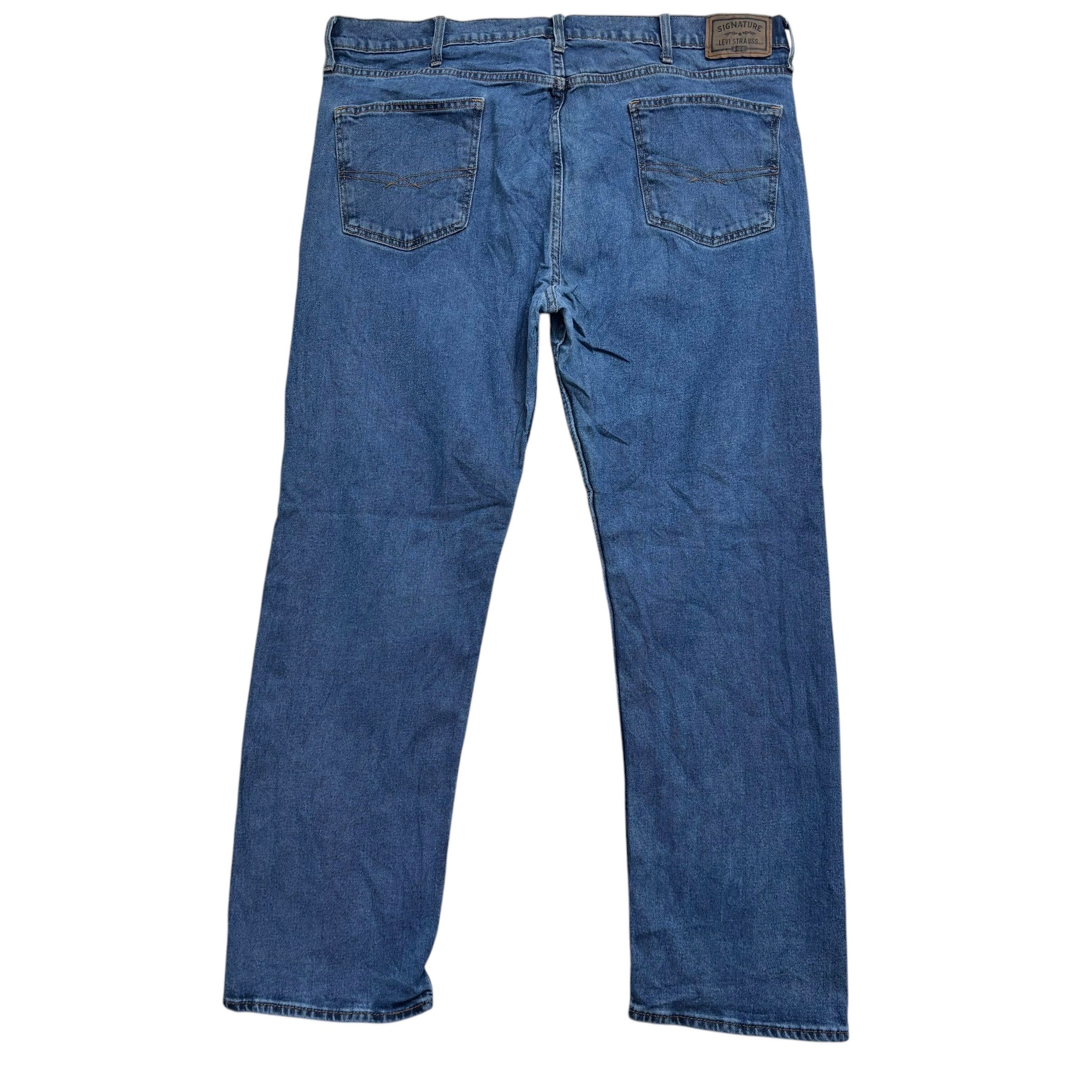 Levis Signature Jeans W42 L32 Mens Mid Blue Regular Straight Fit Stretch Denim