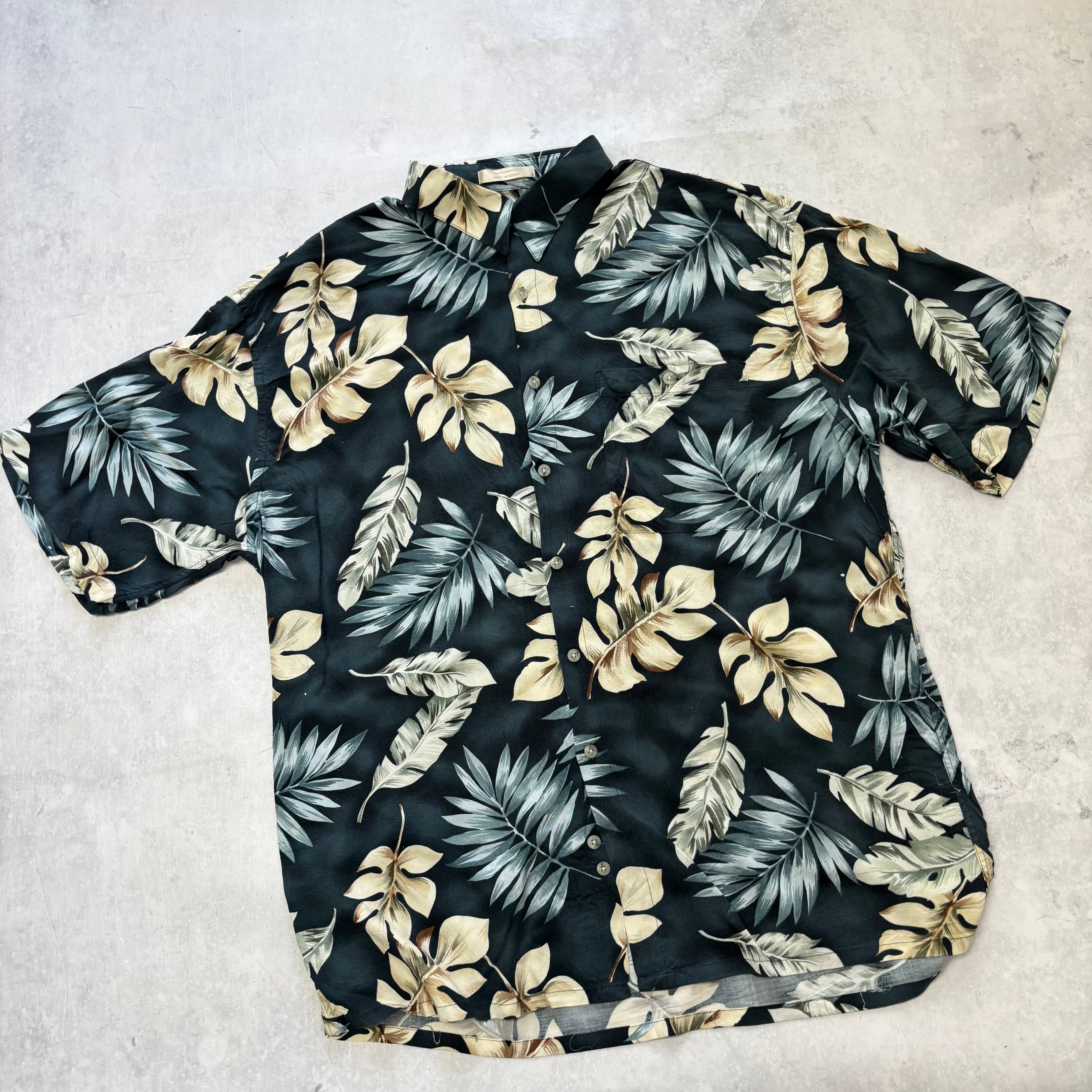 Vintage Hawaiian Shirt Mens XL Navy Floral Aloha Short Sleeve Rayon (E)