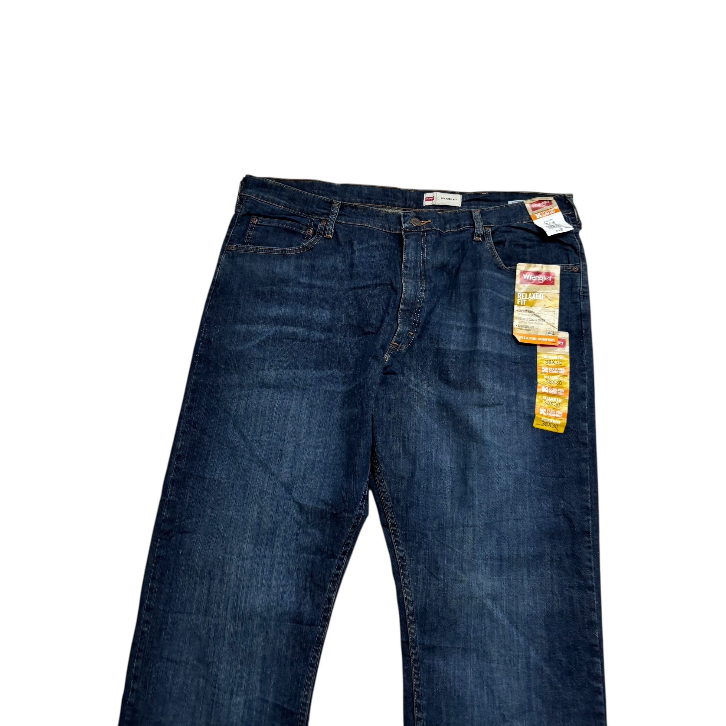 Wrangler Jeans W38 L30 Mens Dark Blue Relaxed Straight Fit Stretch Denim (E)