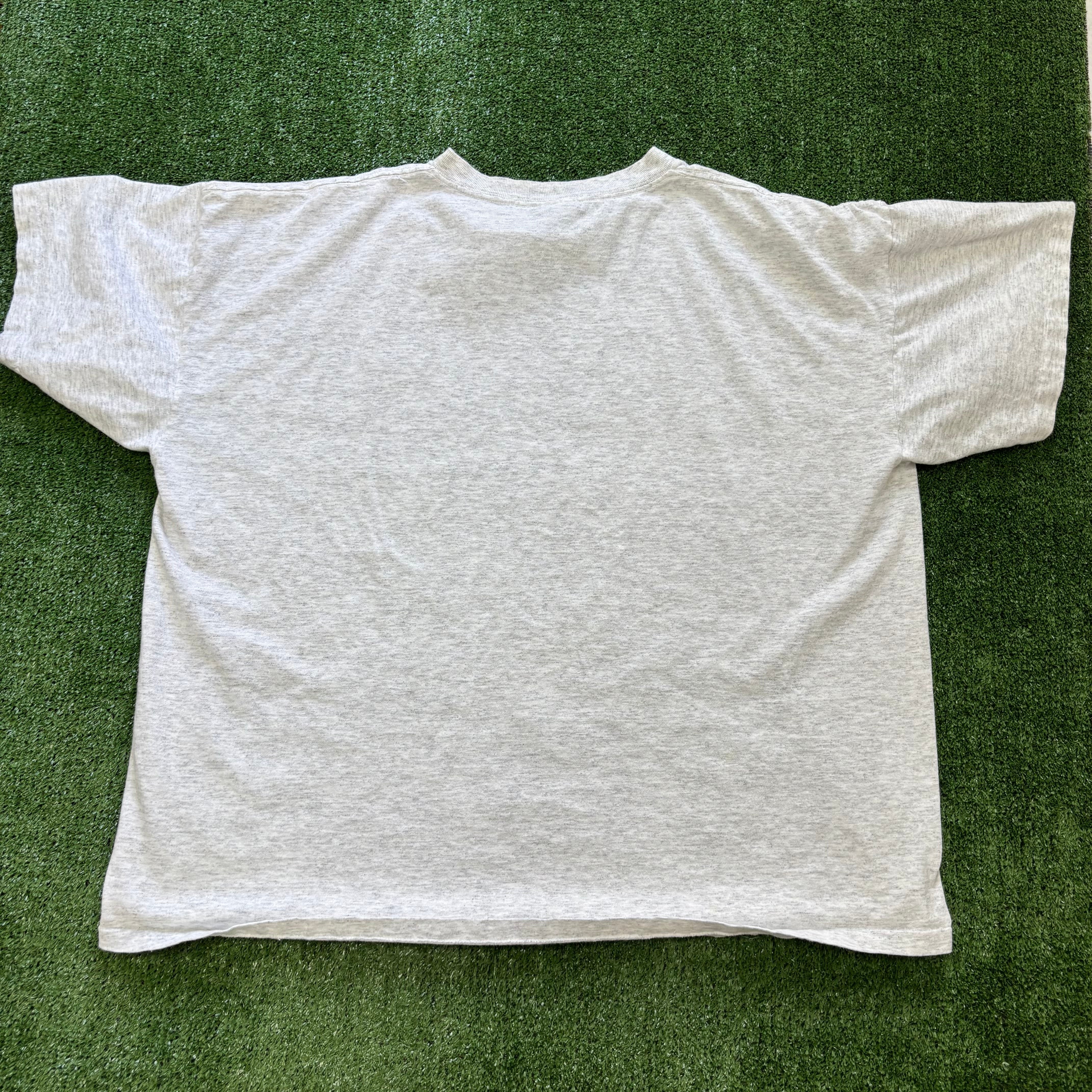 Vintage T Shirt Mens XL Grey Single Stitch Graphic Print 90s Boxy Fit (E)