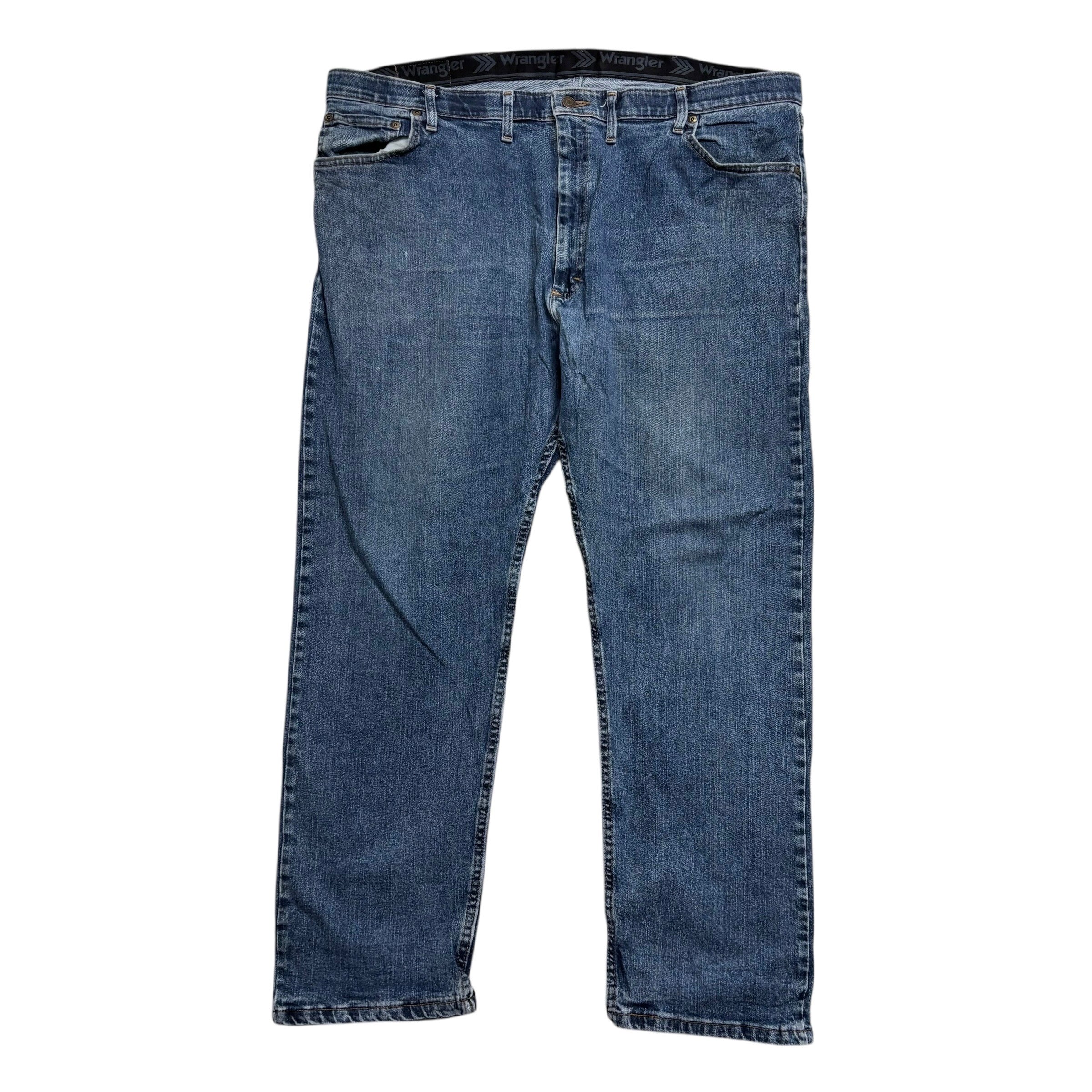 Wrangler Jeans W44 L30 Mens Mid Blue Regular Straight Fit Stretch Denim