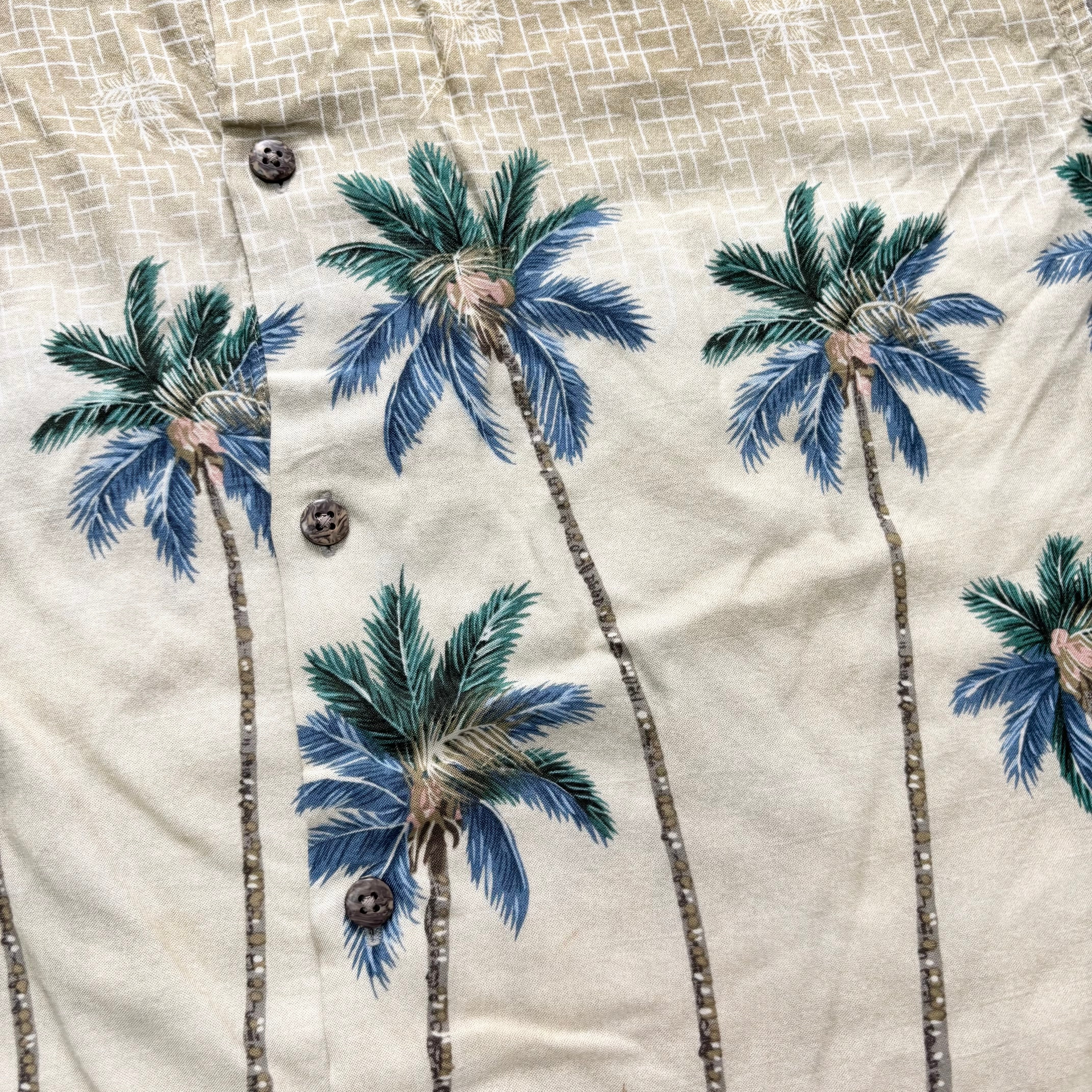 Vintage Hawaiian Shirt Mens Medium Beige Floral Aloha Short Sleeve Rayon (F)
