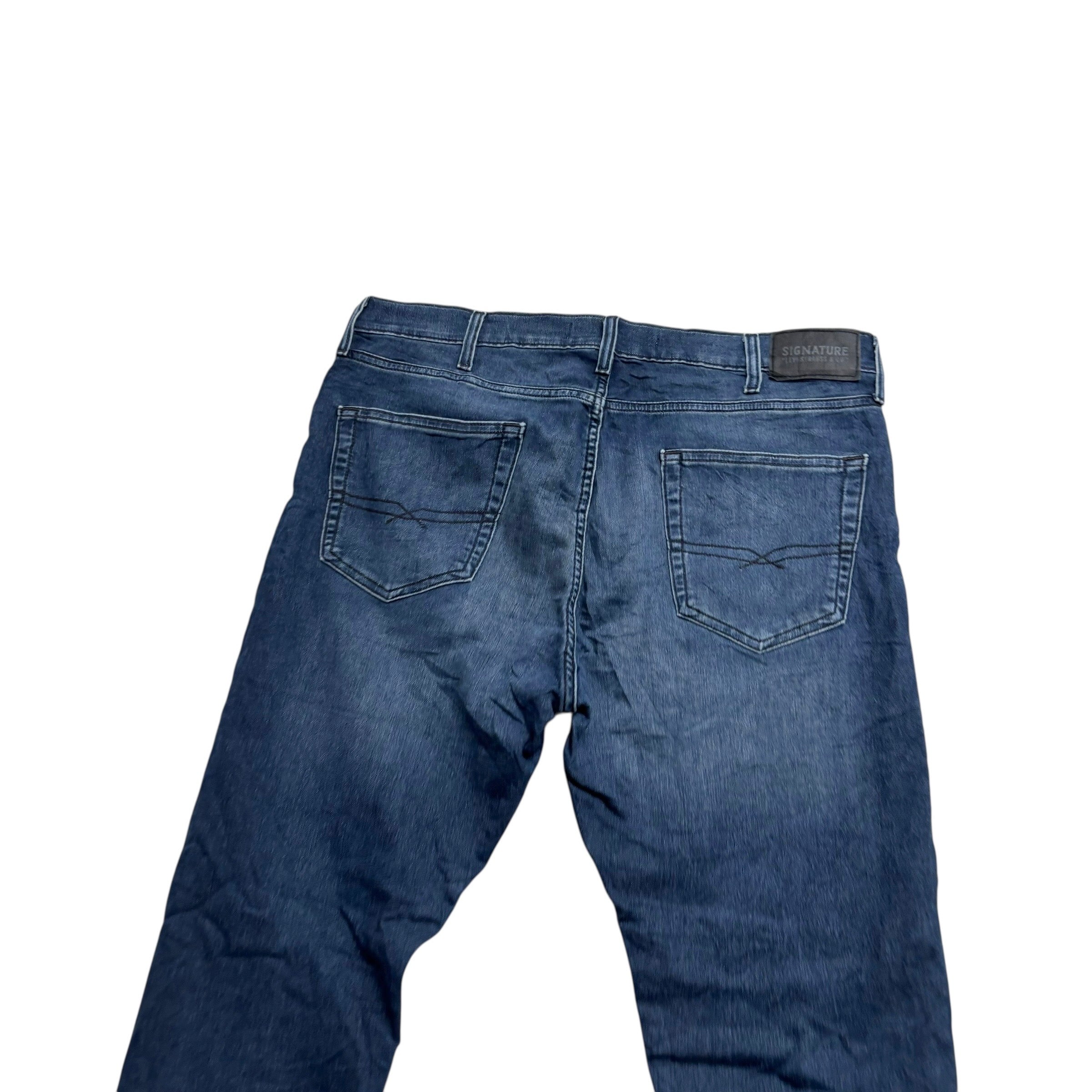 Levis Signature Jeans W38 L32 Mens Navy Blue Regular Tapered Stretch Denim (E)