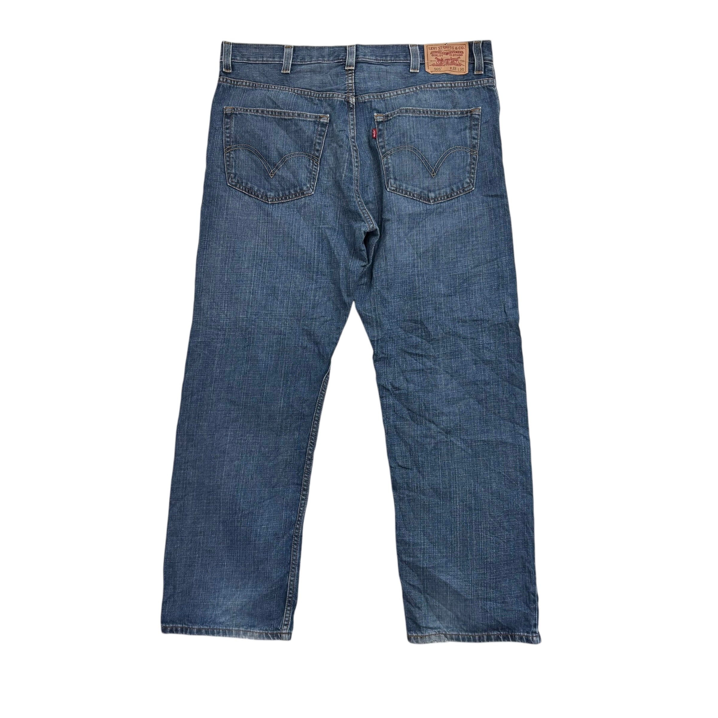 Levis 505 Jeans W38 L30 Mens Dark Blue Regular Straight Fit Vintage Denim (E)