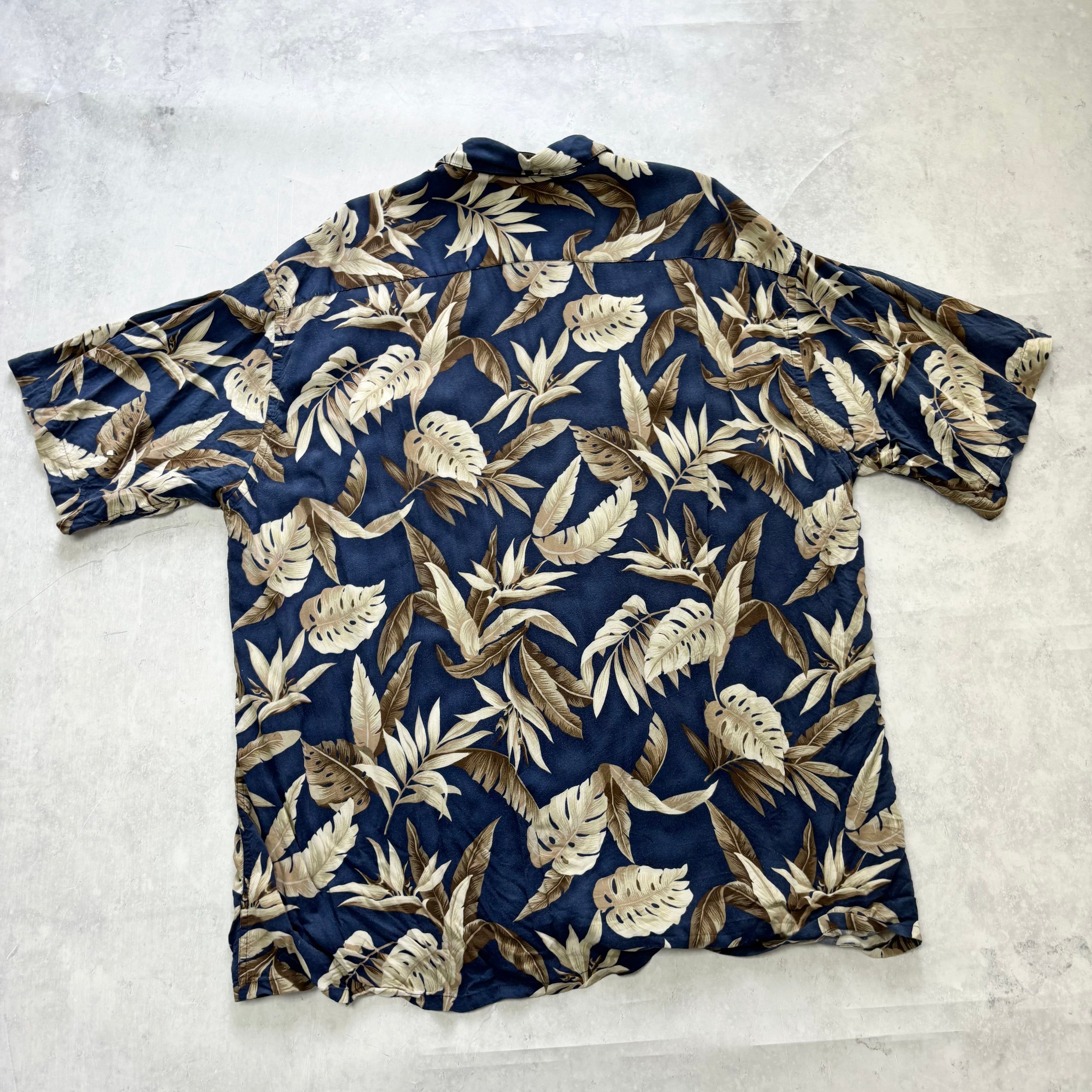 Vintage Hawaiian Shirt Mens XXL Navy Floral Aloha Short Sleeve Rayon