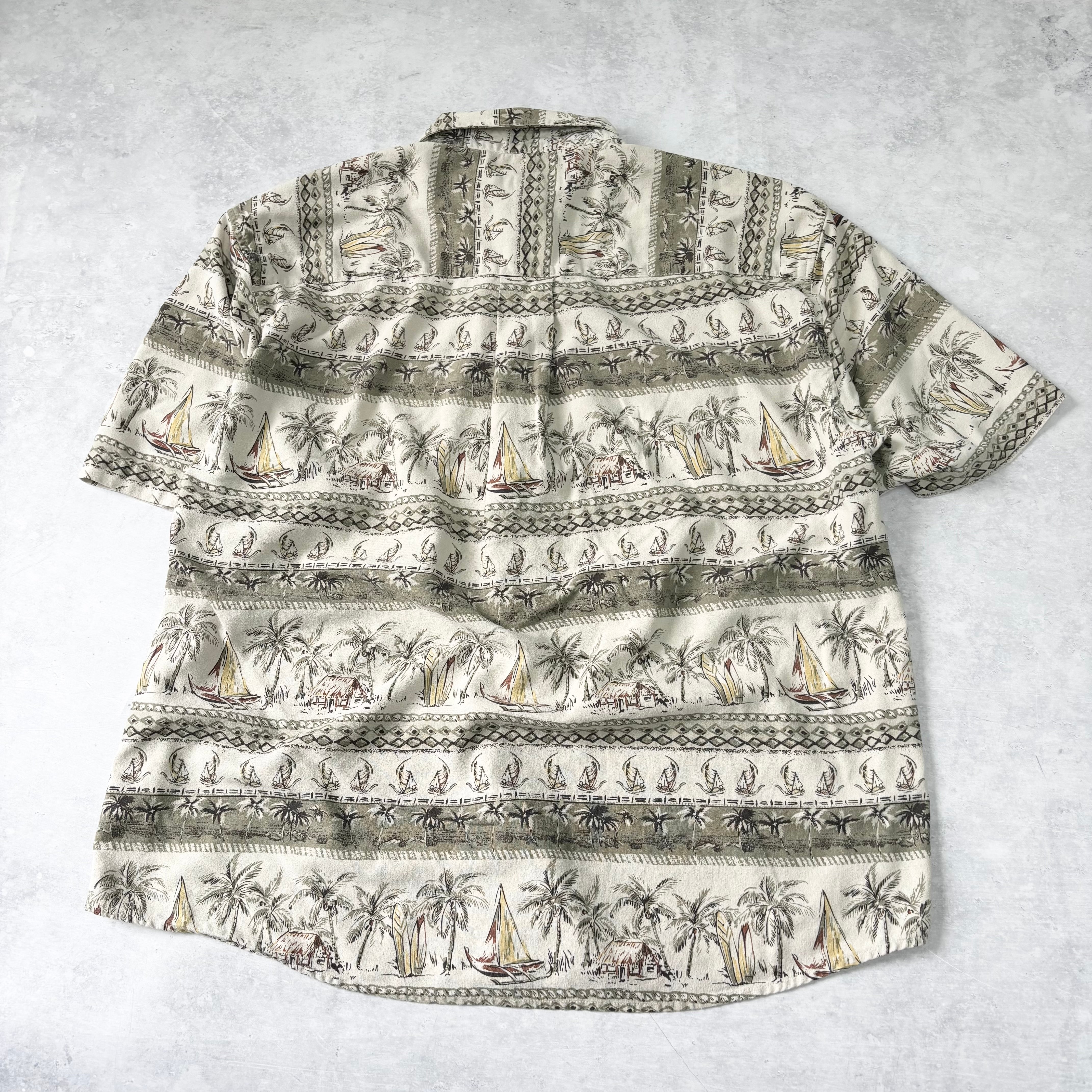 Vintage Hawaiian Shirt Mens XL Cream Floral Aloha Short Sleeve Silk Blend (E)