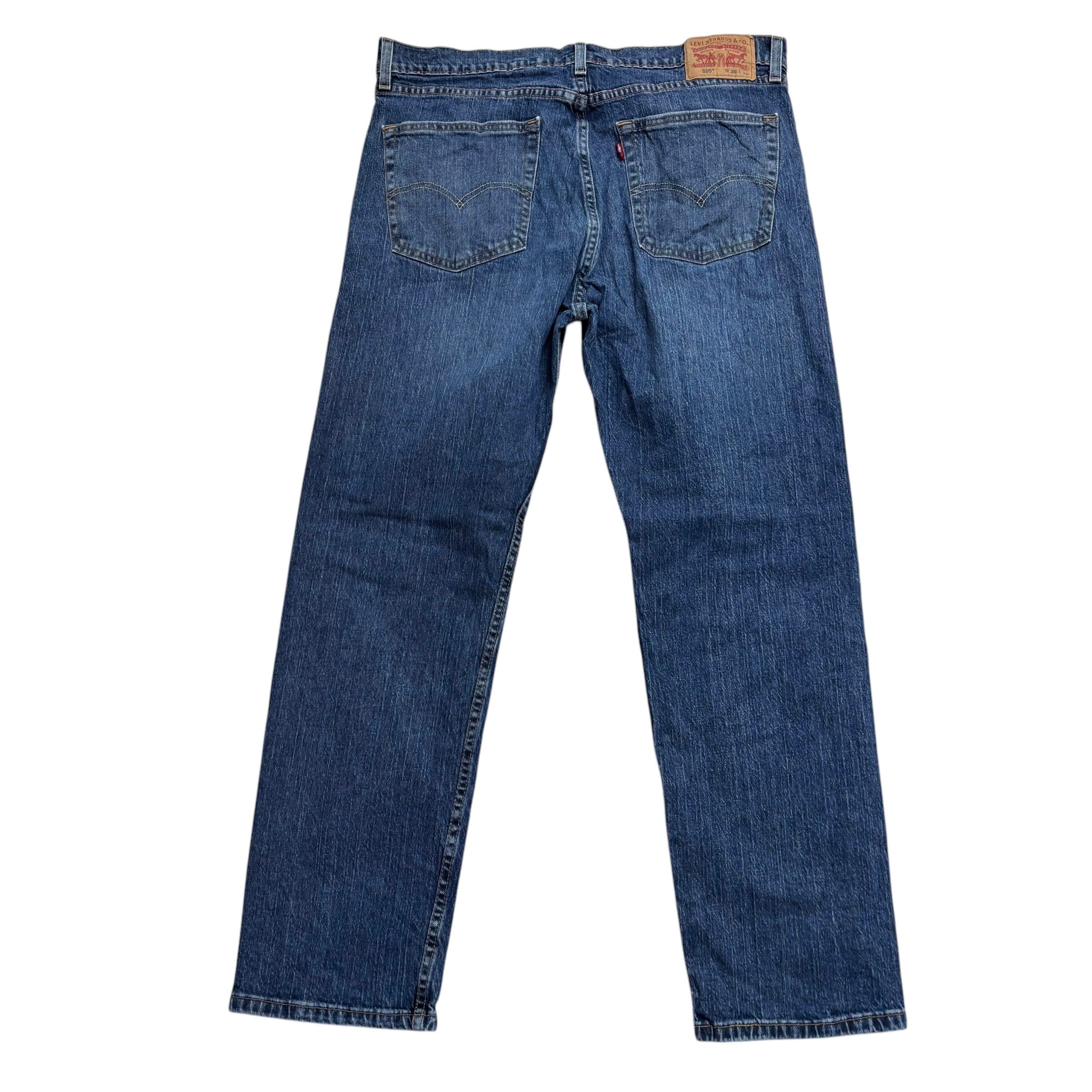 Levis 505 Jeans W36 L30 Mens Mid Blue Regular Straight Fit Stretch Denim (E)