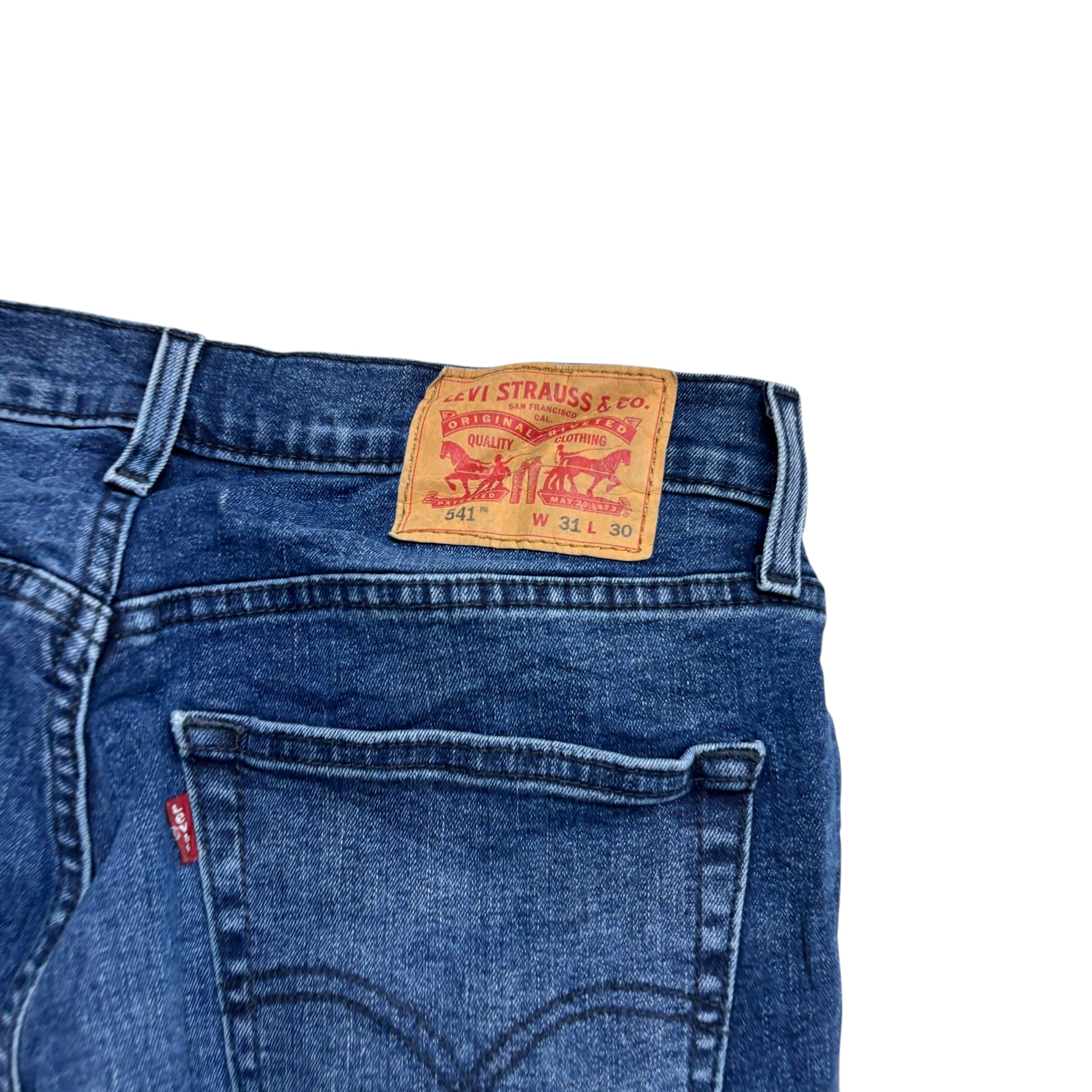 Levis 541 Jeans W31 L29 Mens Navy Blue Athletic Tapered Fit Stretch Denim (E)