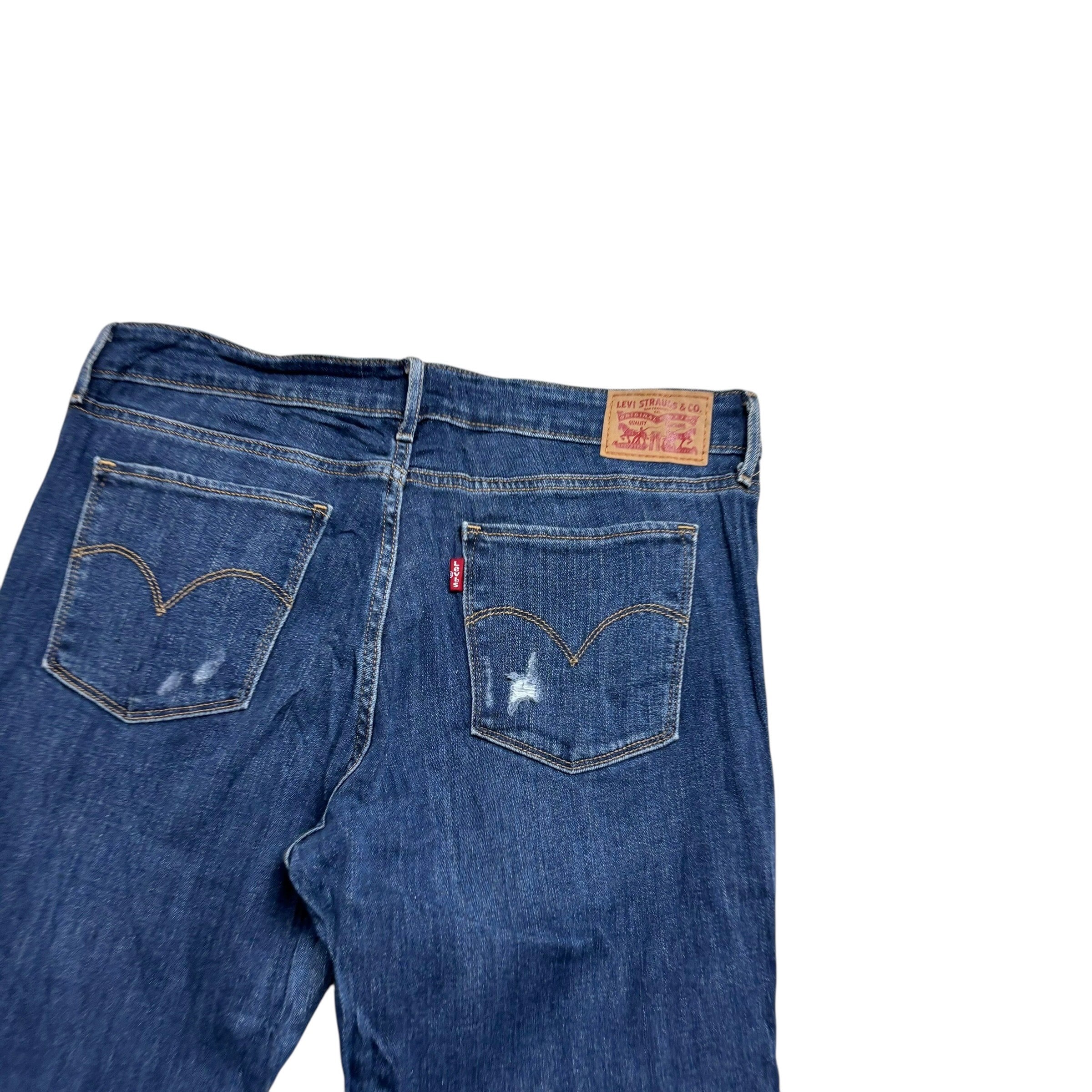 Levis 711 Jeans W31 L30 Womens Skinny Dark Blue Stretch Distressed Denim (E)