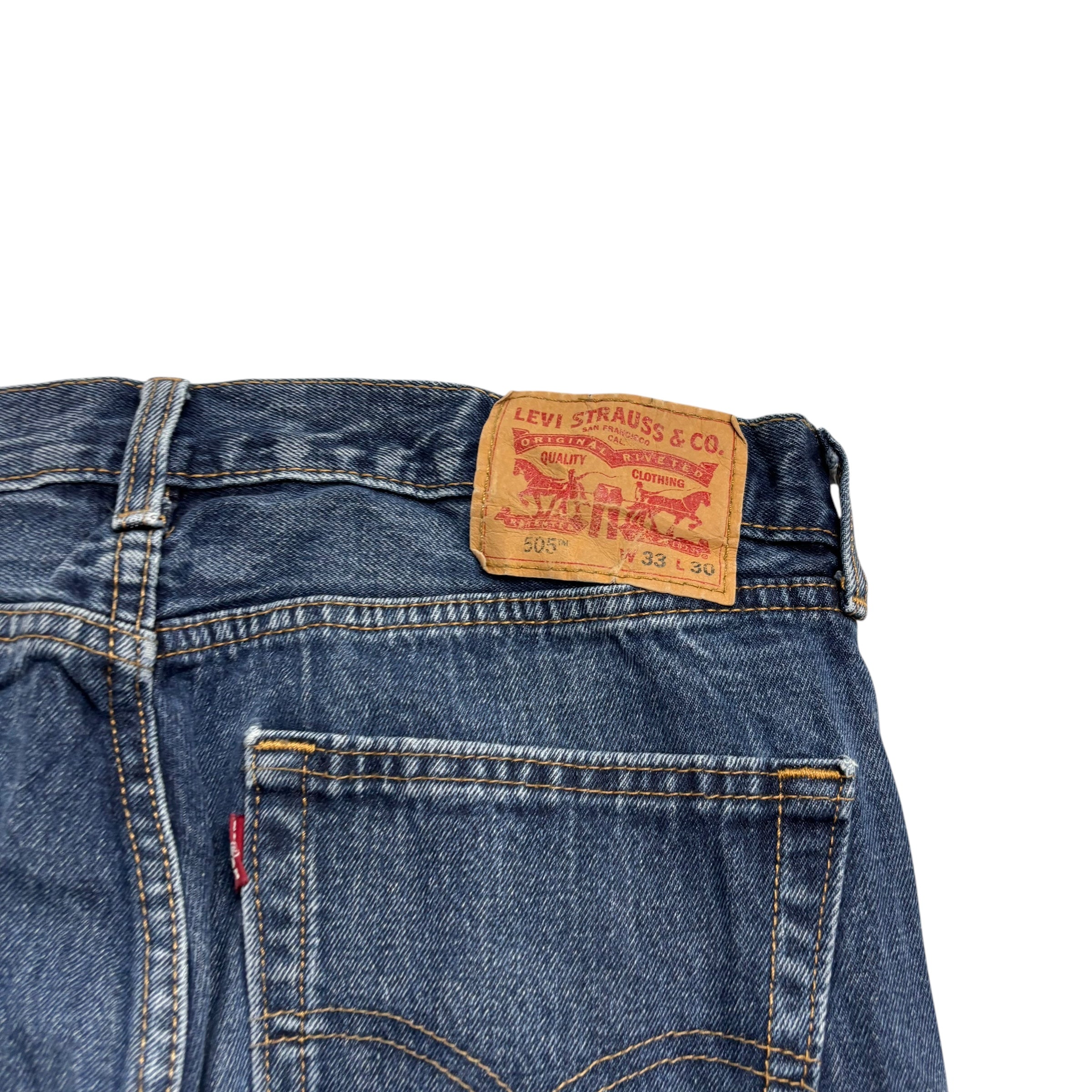 Levis 505 Jeans W33 L30 Mens Mid Blue Regular Straight Fit Denim