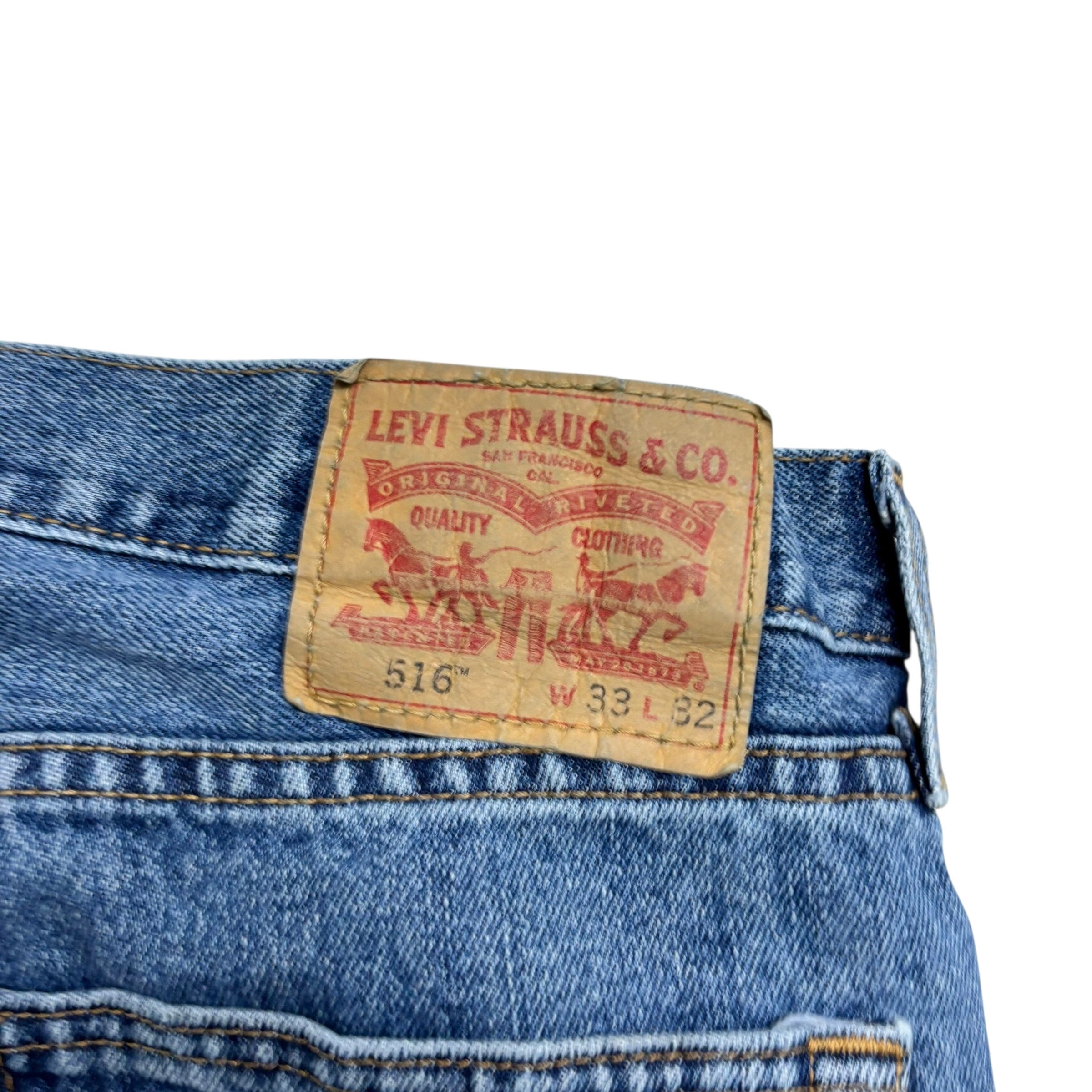 Levis 516 Jeans W33 L32 Mens Mid Blue Slim Straight Fit Denim