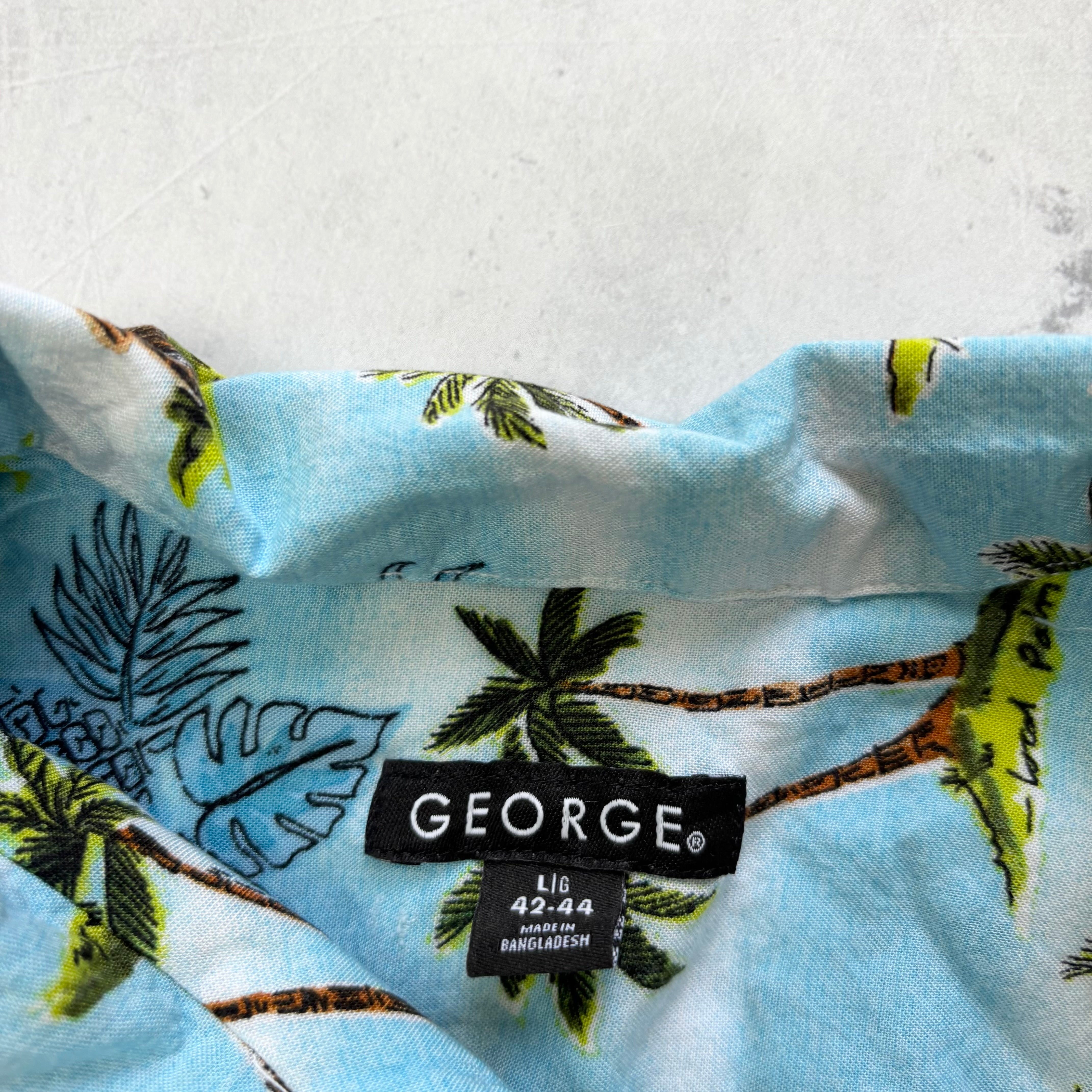 George Hawaiian Shirt Mens Large Blue Floral Aloha Short Sleeve Rayon (E)