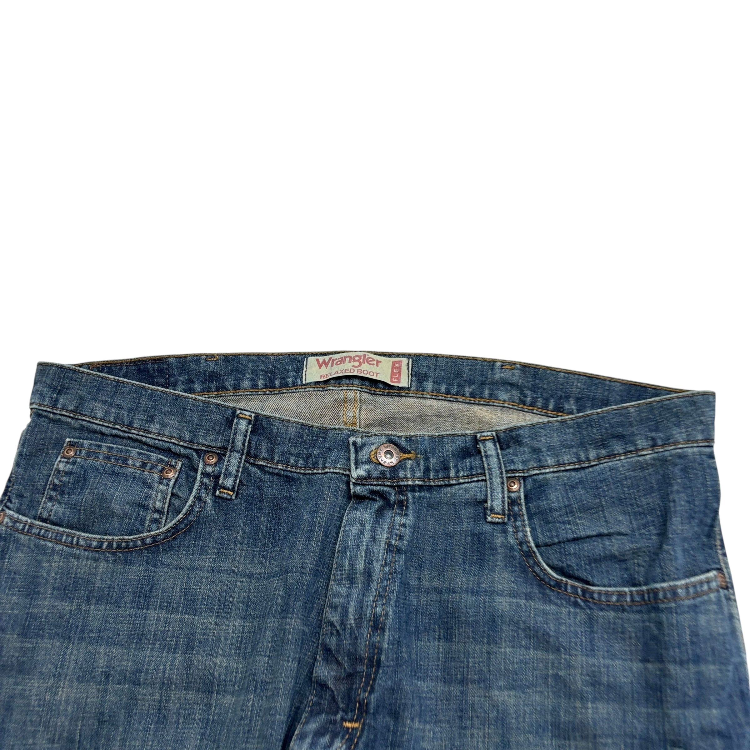 Wrangler Jeans W38 L32 Mens Dark Blue Relaxed Bootcut Fit Vintage Denim (E)