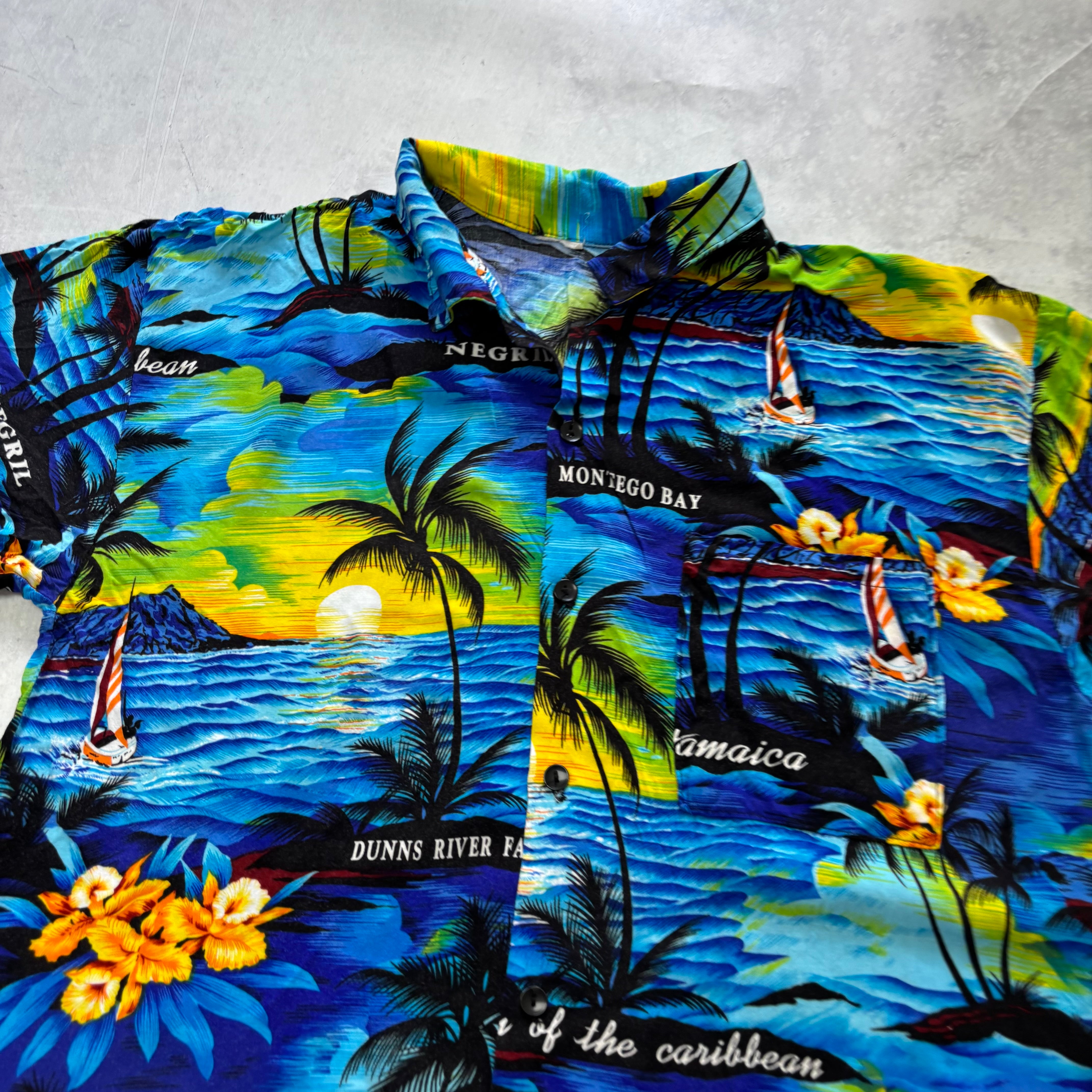 Vintage Hawaiian Shirt Mens Small Blue Floral Aloha Short Sleeve (E)