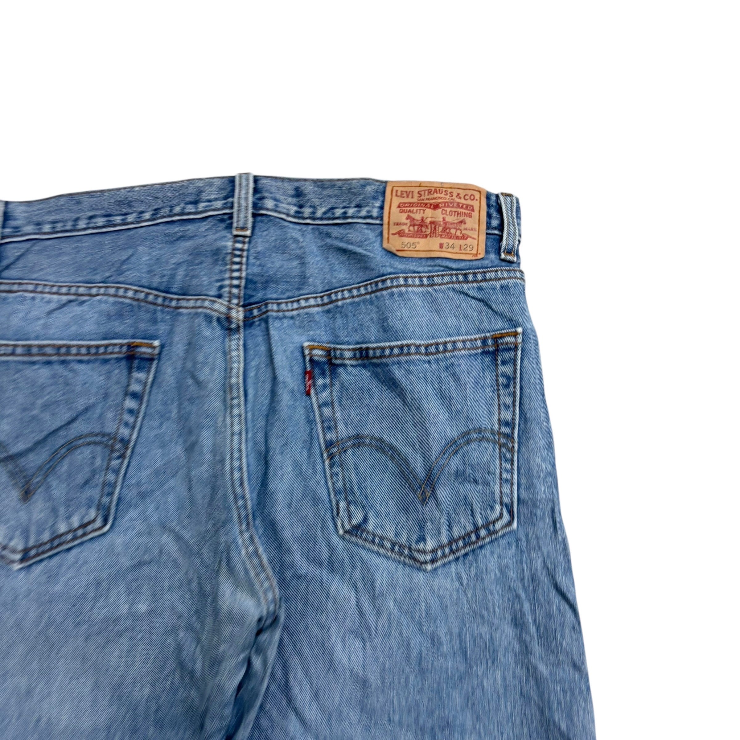 Levis 505 Jeans W34 L29 Mens Light Blue Regular Straight Fit Vintage Denim (E)
