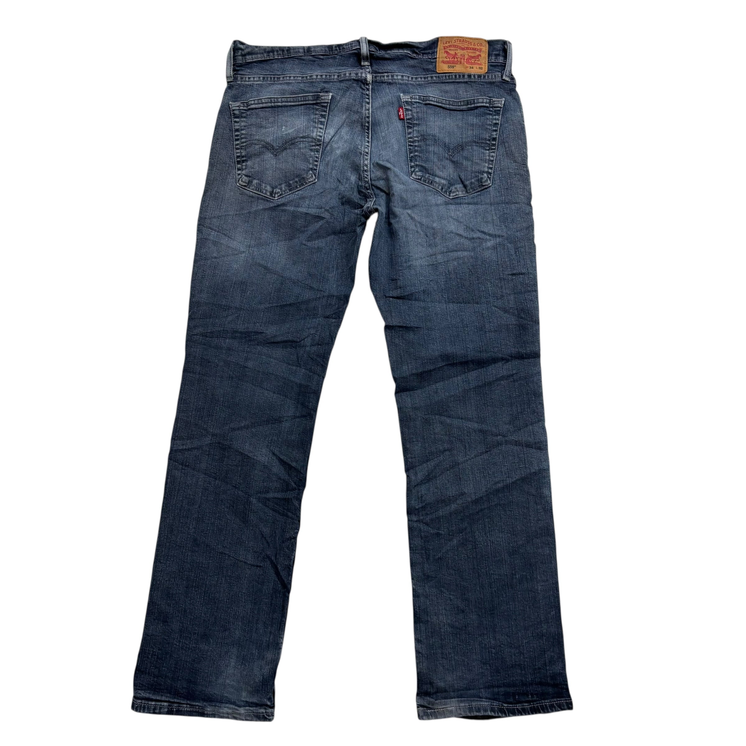 Levis 559 Jeans W34 L32 Mens Blue Baggy Relaxed Straight Fit Stretch Denim (F)