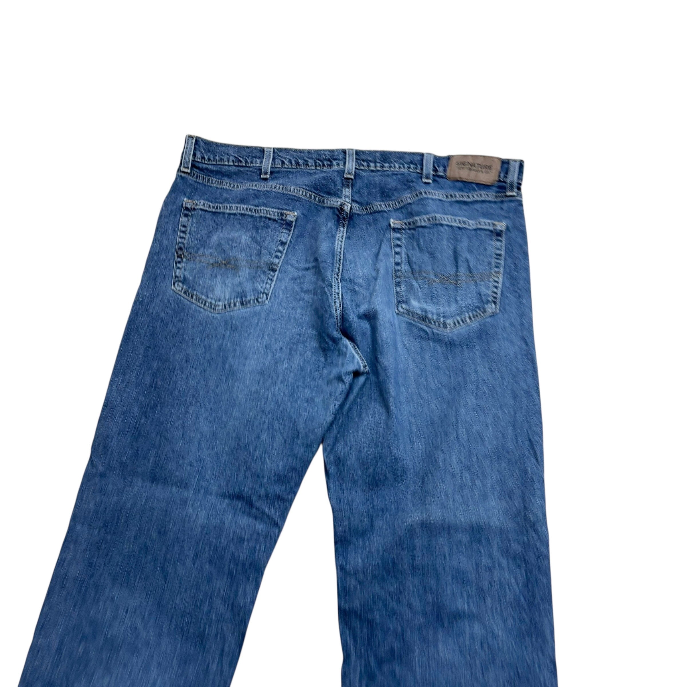 Levis Signature Jeans W40 L30 Mens Mid Blue Relaxed Straight Stretch Denim (E)