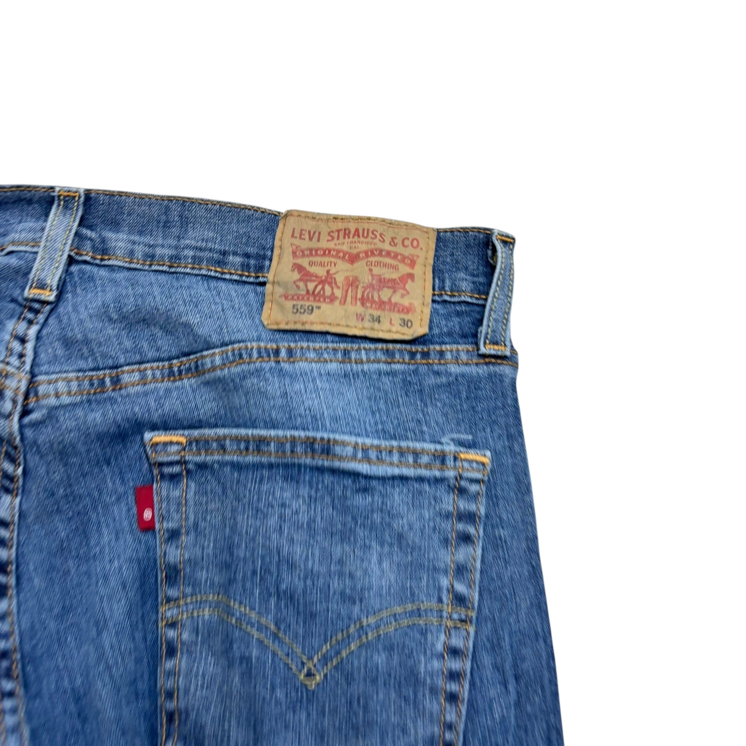 Levis 559 Jeans W34 L30 Mens Mid Blue Regular Straight Fit Stretch Denim