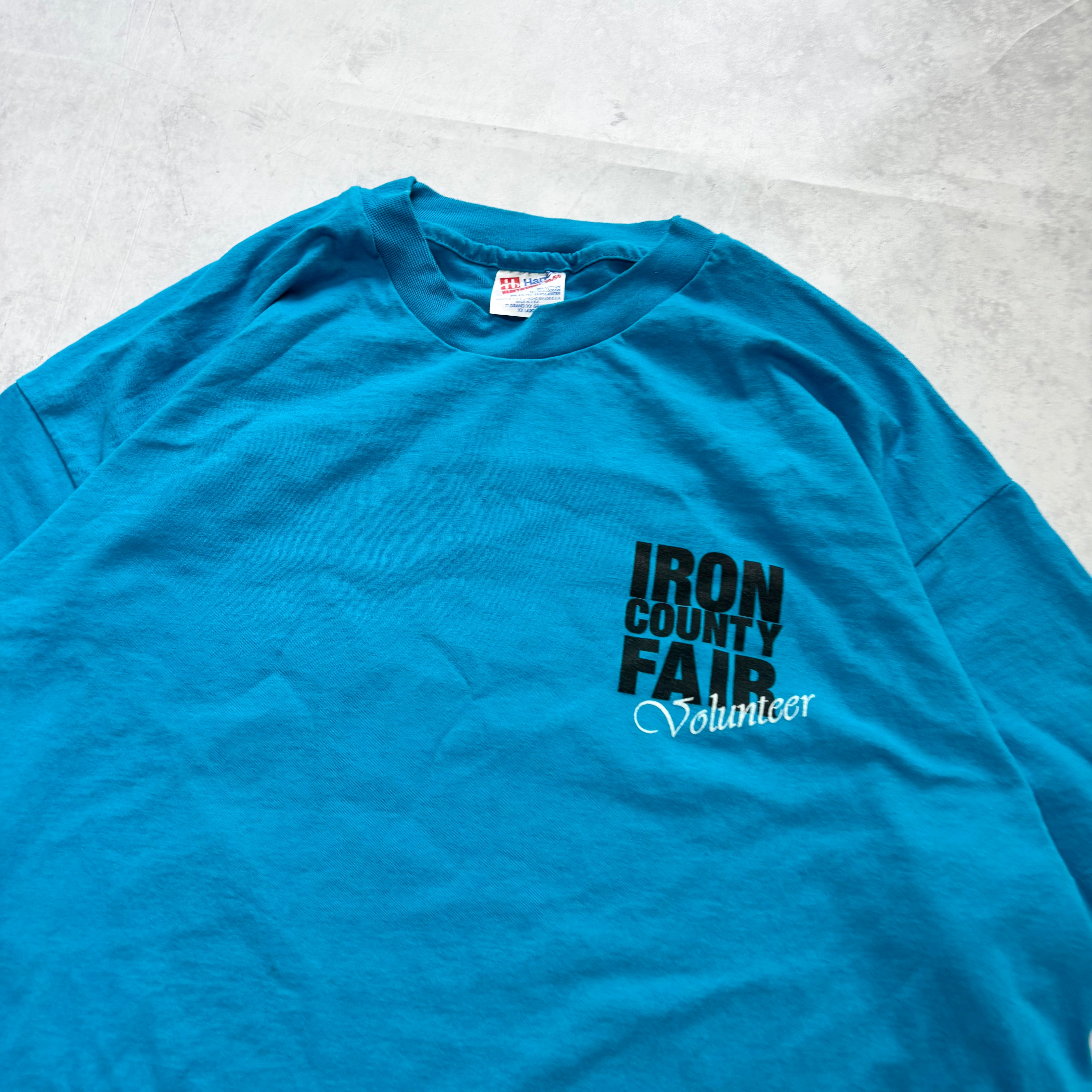 Vintage T Shirt Mens XXL Blue Single Stitch Graphic Print 90s USA Fair (E)